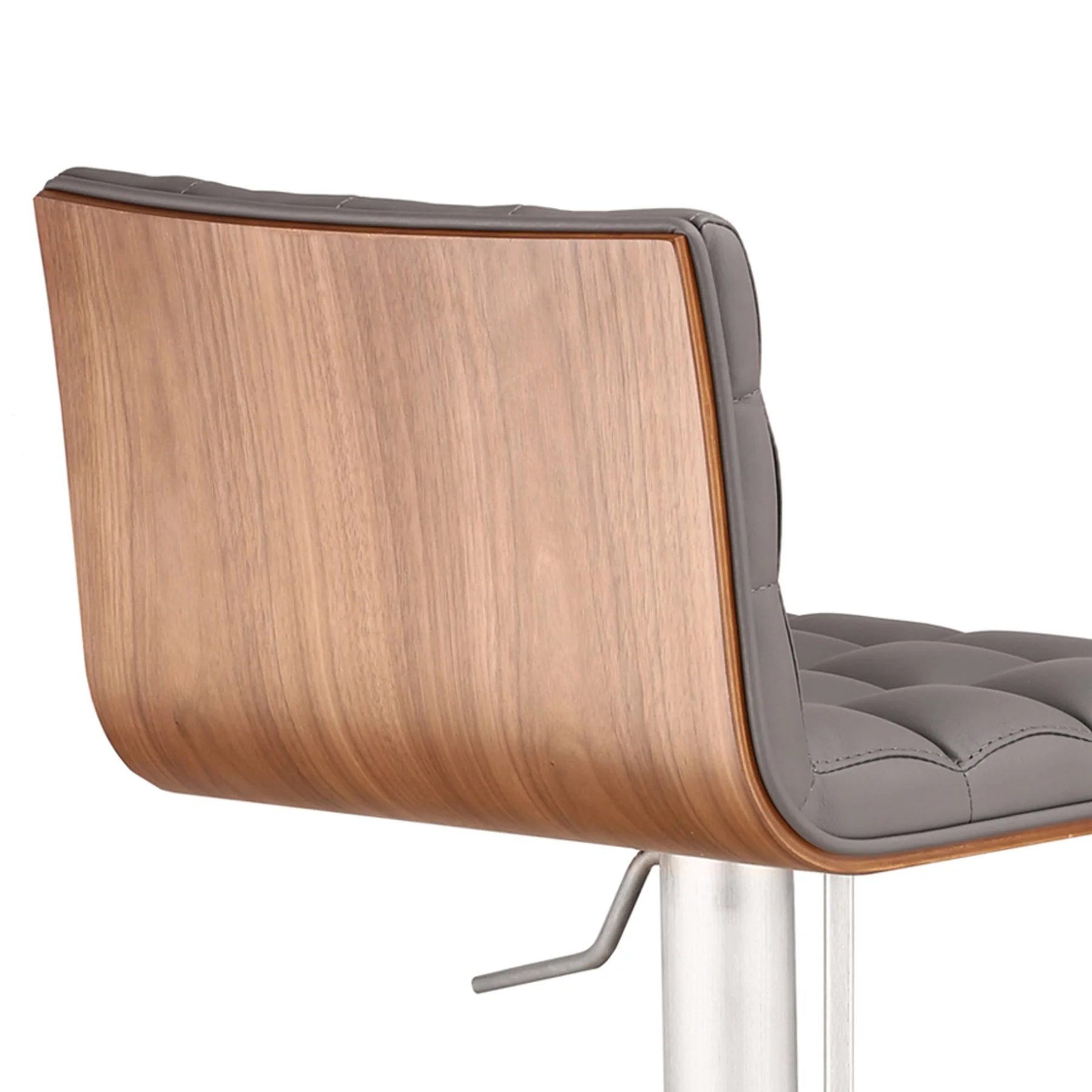 Oslo Adjustable Brushed Stainless Steel Barstool in Gray Faux Leather with Walnut Back - Image 5