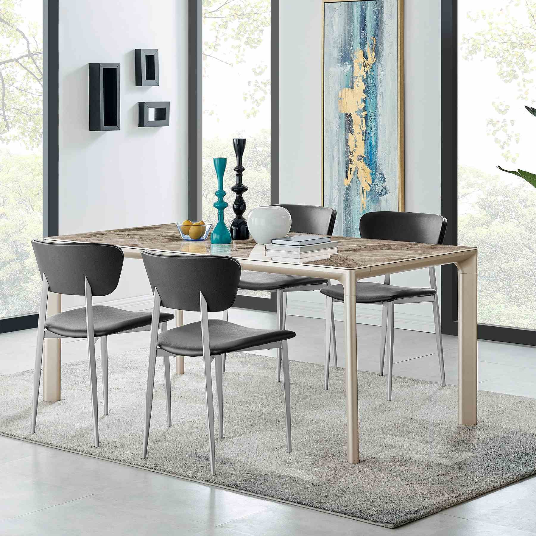 Otello and Tori Black Fabric 5 Piece Rectangular Dining Set - Image 8