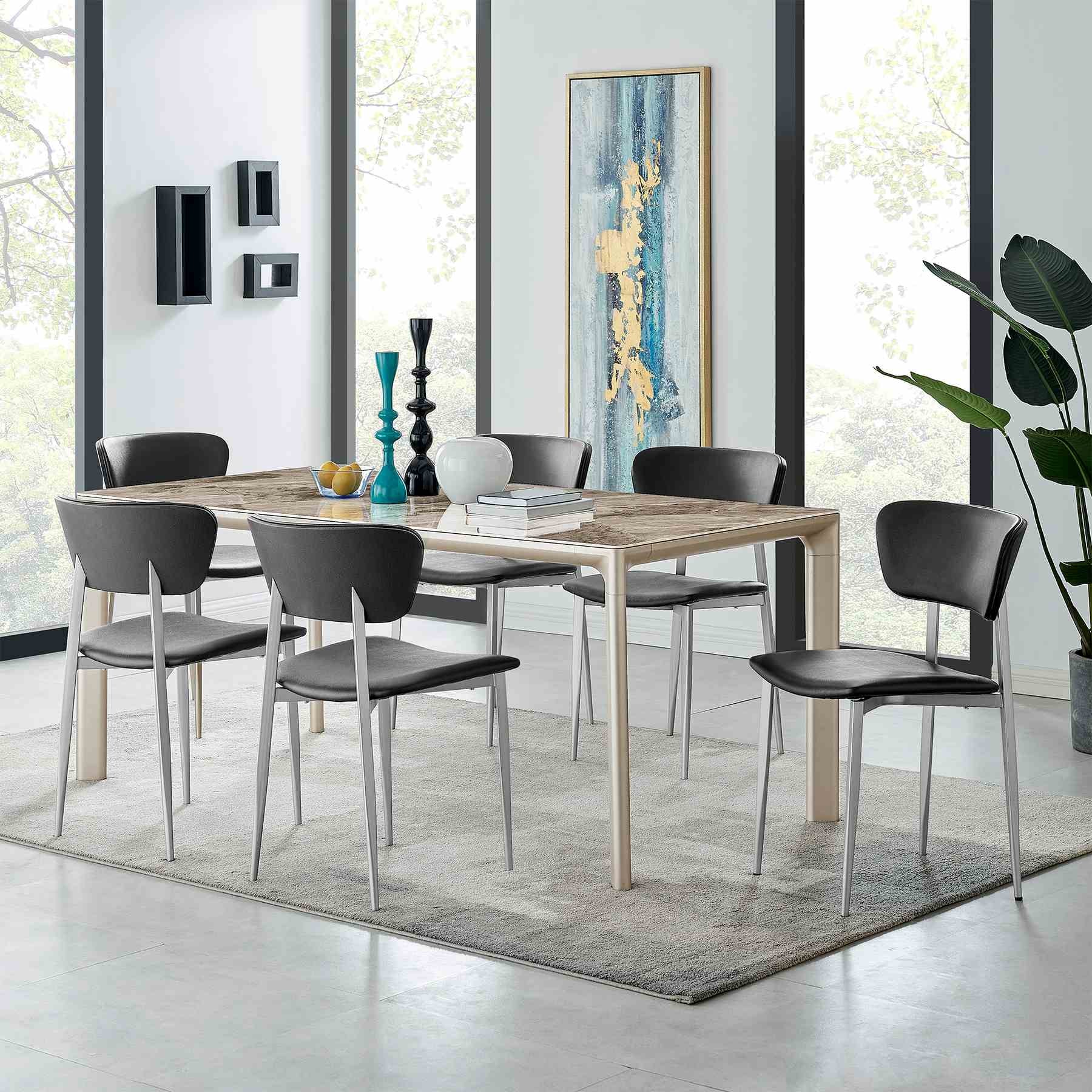 Otello and Tori Black Fabric 7 Piece Rectangular Dining Set - Image 8