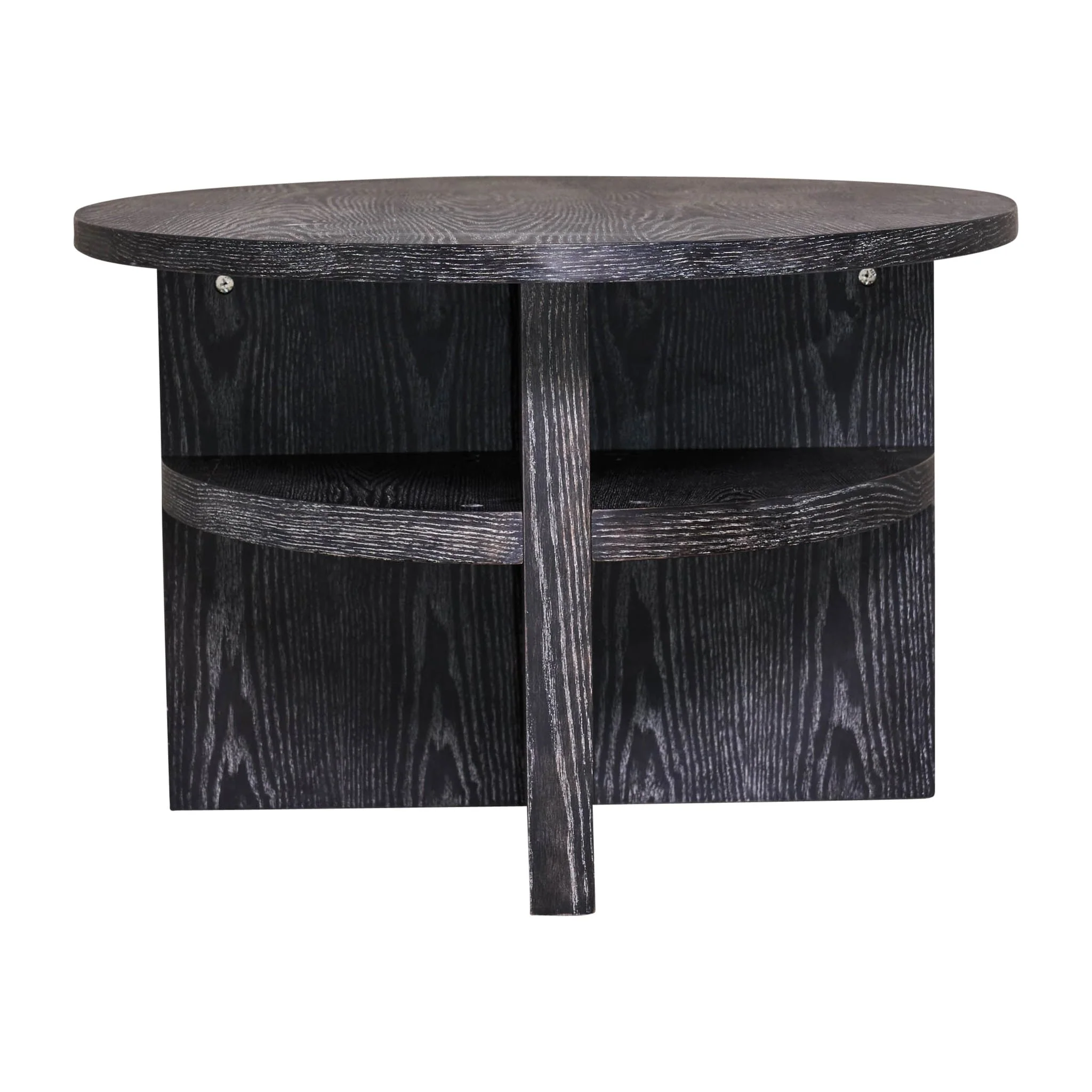 Oval Coffee Table With Bottom Shelves, Gray - Image 3