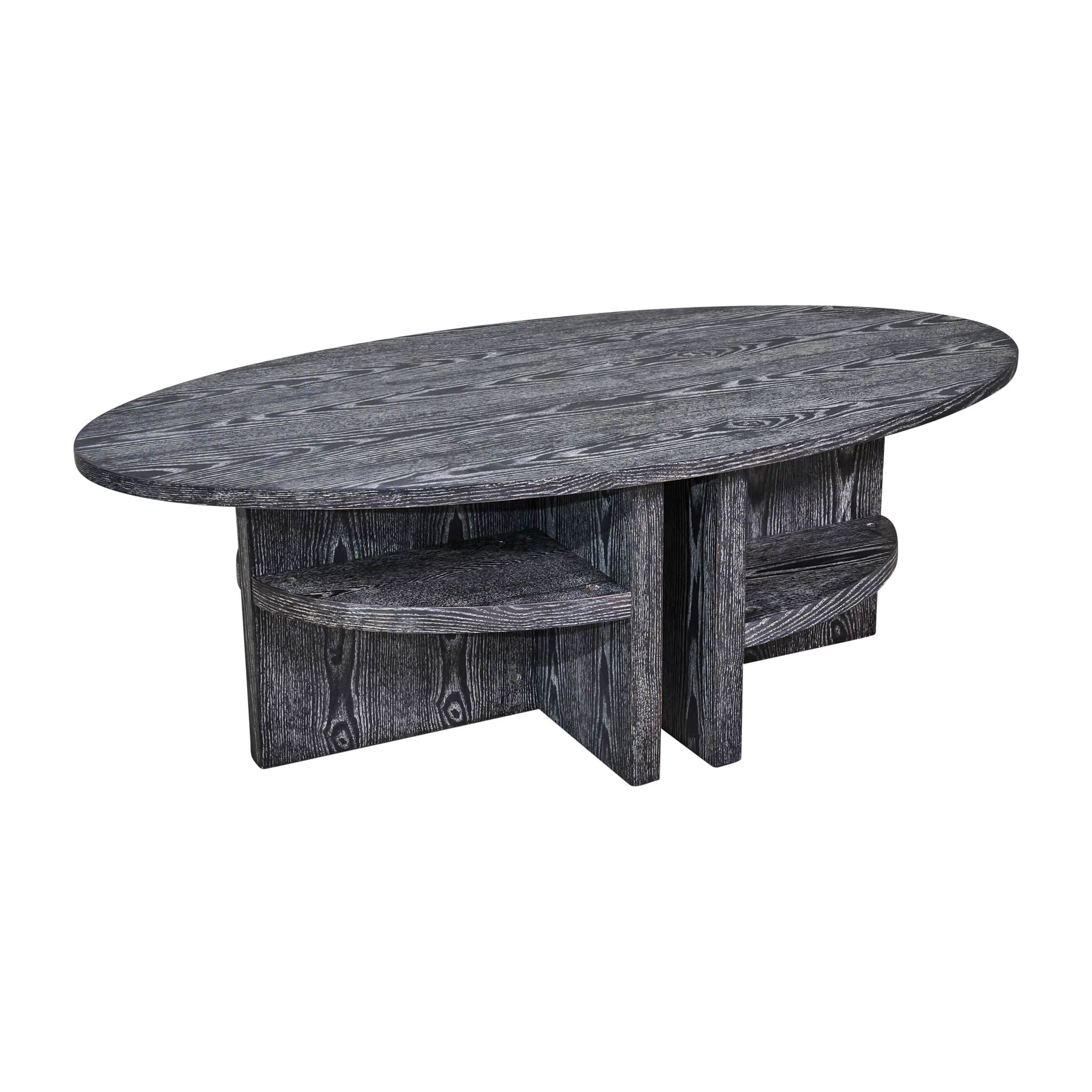 Oval Coffee Table With Bottom Shelves, Gray - Image 4