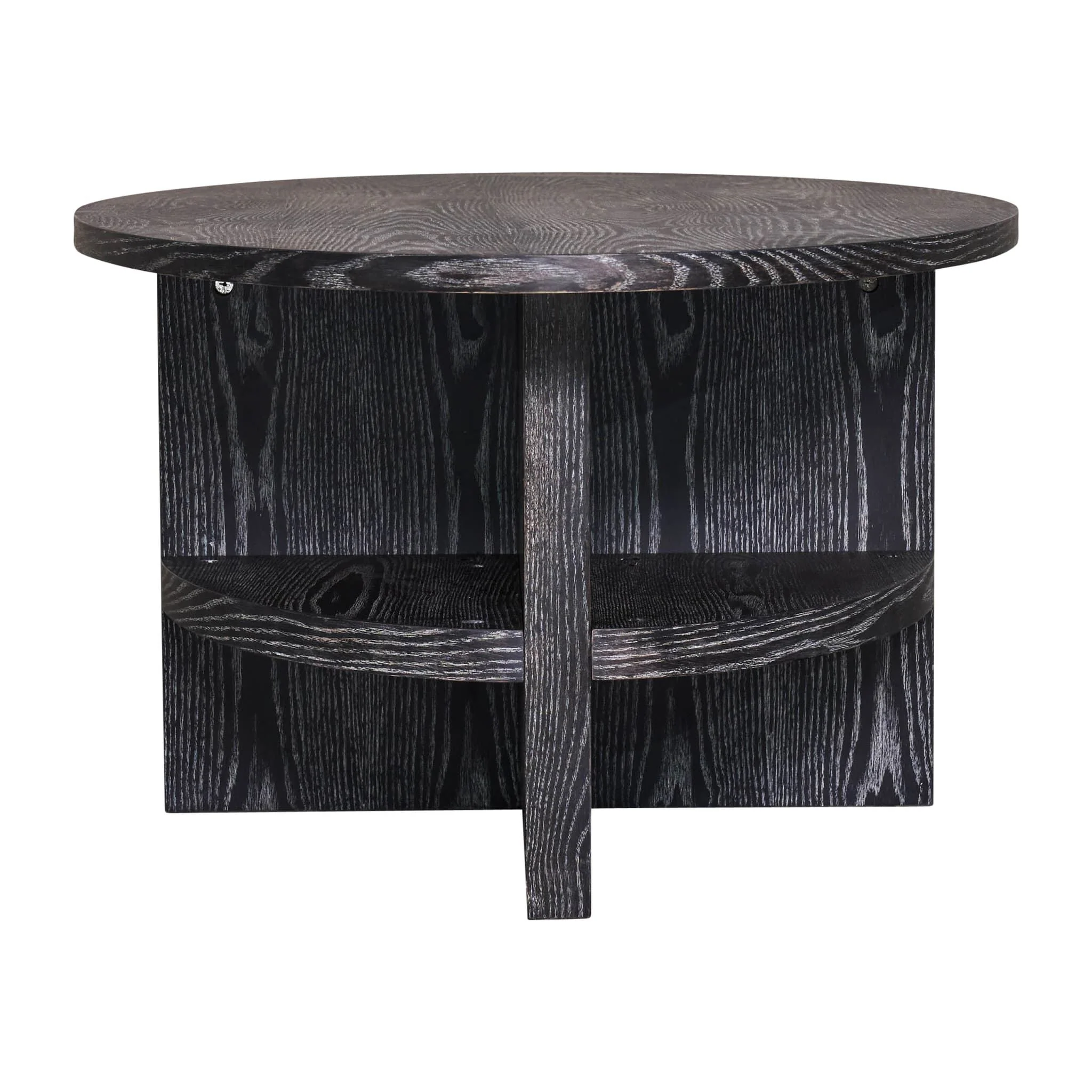 Oval Coffee Table With Bottom Shelves, Gray - Image 5