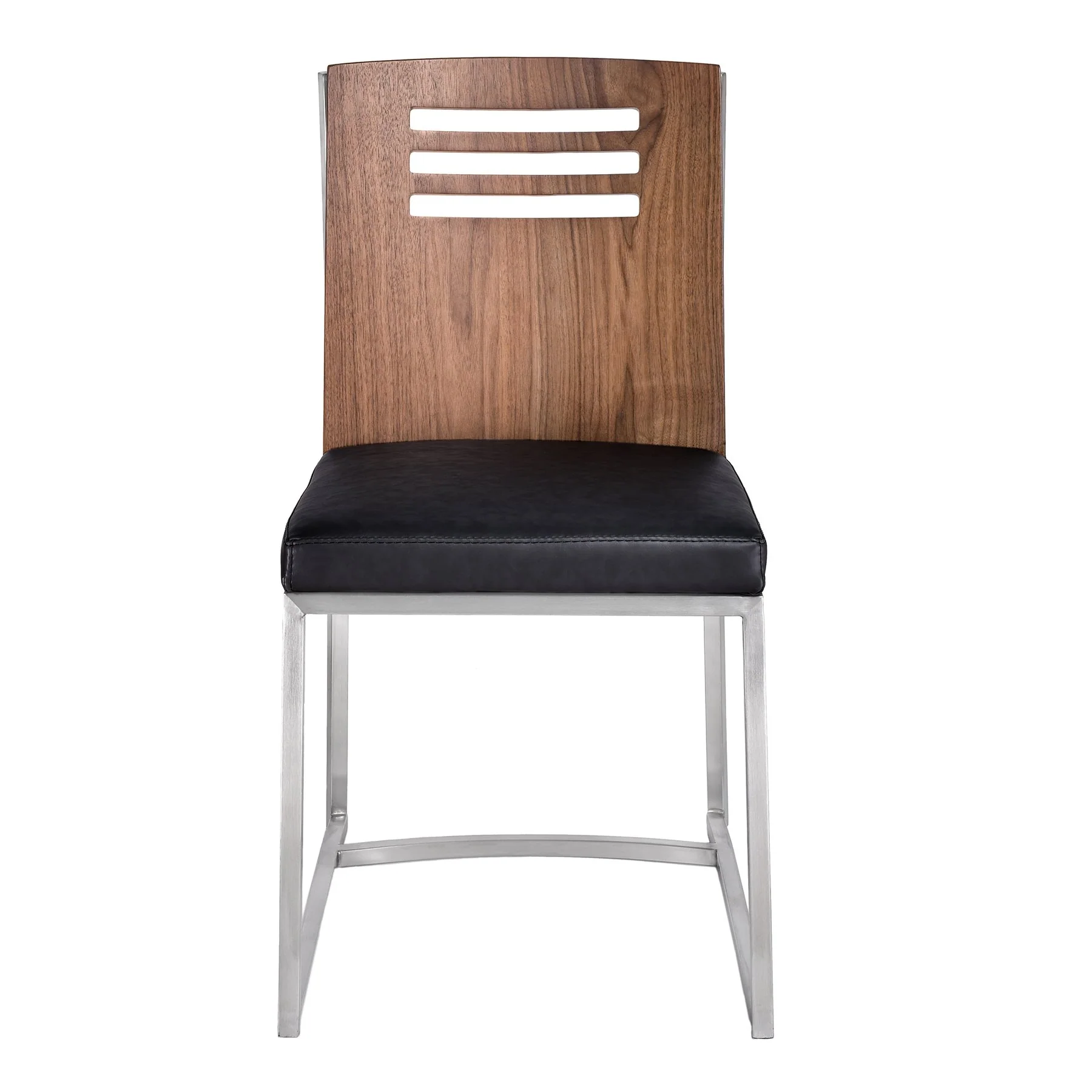 Oxford Dining Chair in Brushed Stainless Steel with Vintage Black Faux Leather and Walnut Wood Back (Set of 2) - Image 2