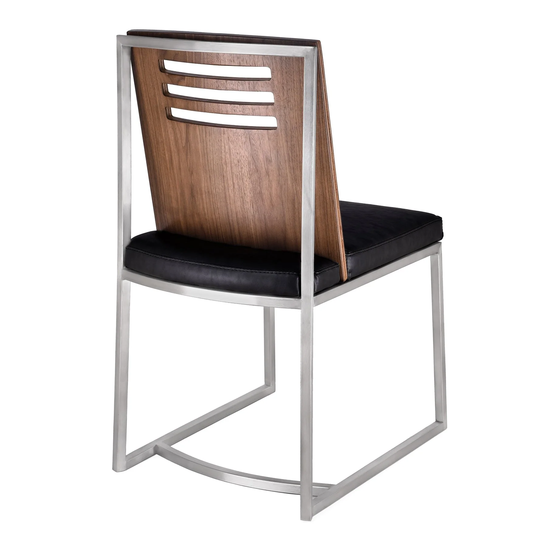 Oxford Dining Chair in Brushed Stainless Steel with Vintage Black Faux Leather and Walnut Wood Back (Set of 2) - Image 3