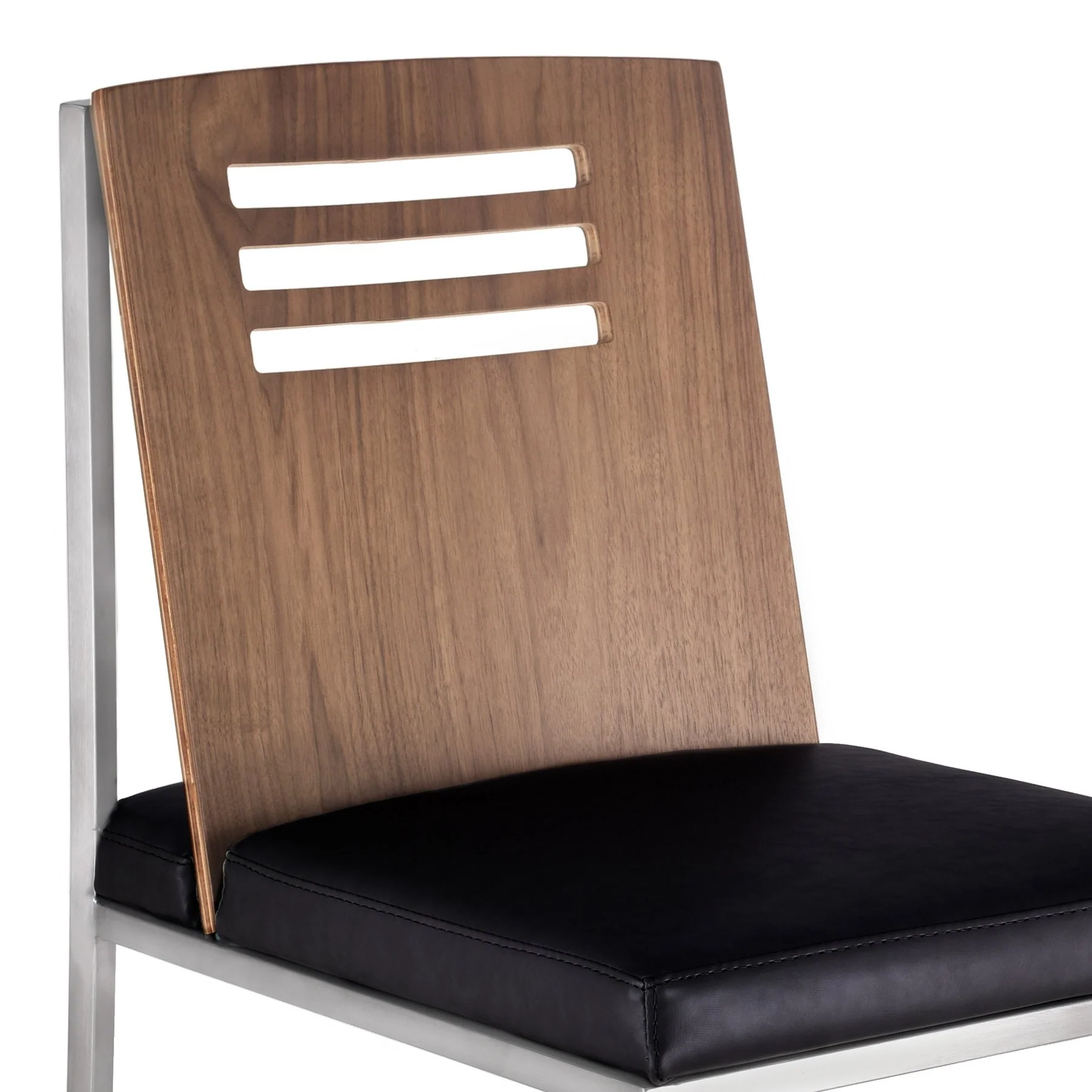 Oxford Dining Chair in Brushed Stainless Steel with Vintage Black Faux Leather and Walnut Wood Back (Set of 2) - Image 4