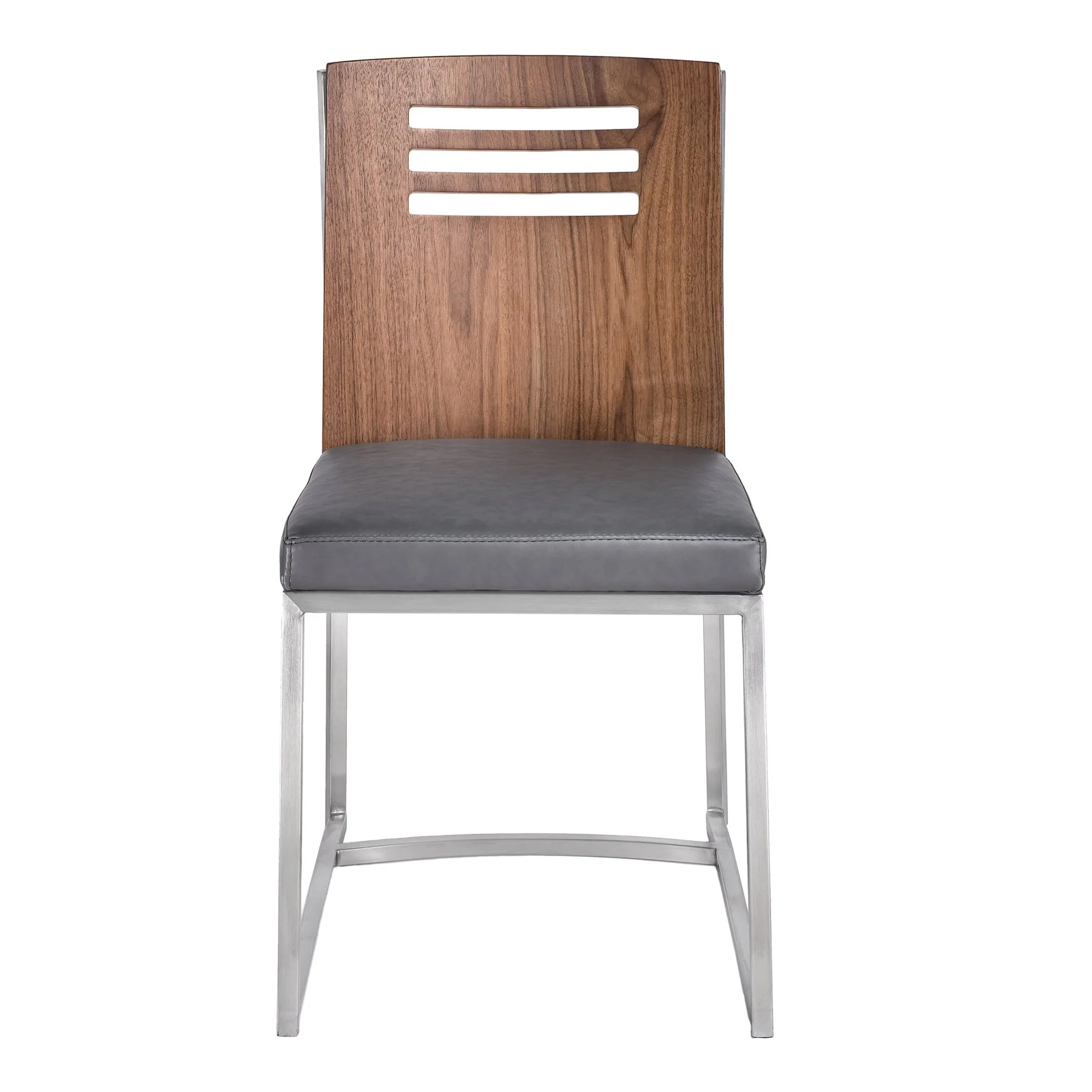 Oxford Dining Chair in Brushed Stainless Steel with Vintage Gray Faux Leather and Walnut Wood Back (Set of 2) - Image 2