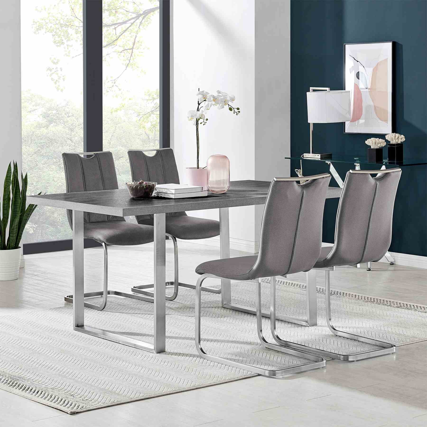 Pacific Dining Room Accent Chair in Gray Fabric and Brushed Stainless Steel Finish - Set of 2 - Image 10