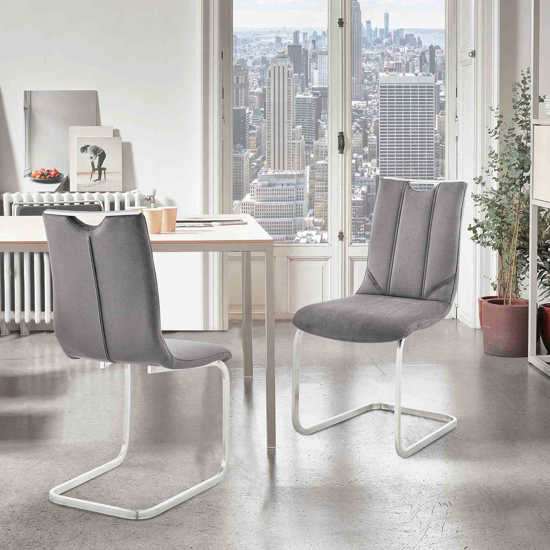 Pacific Dining Room Accent Chair in Gray Fabric and Brushed Stainless Steel Finish - Set of 2 - Image 9