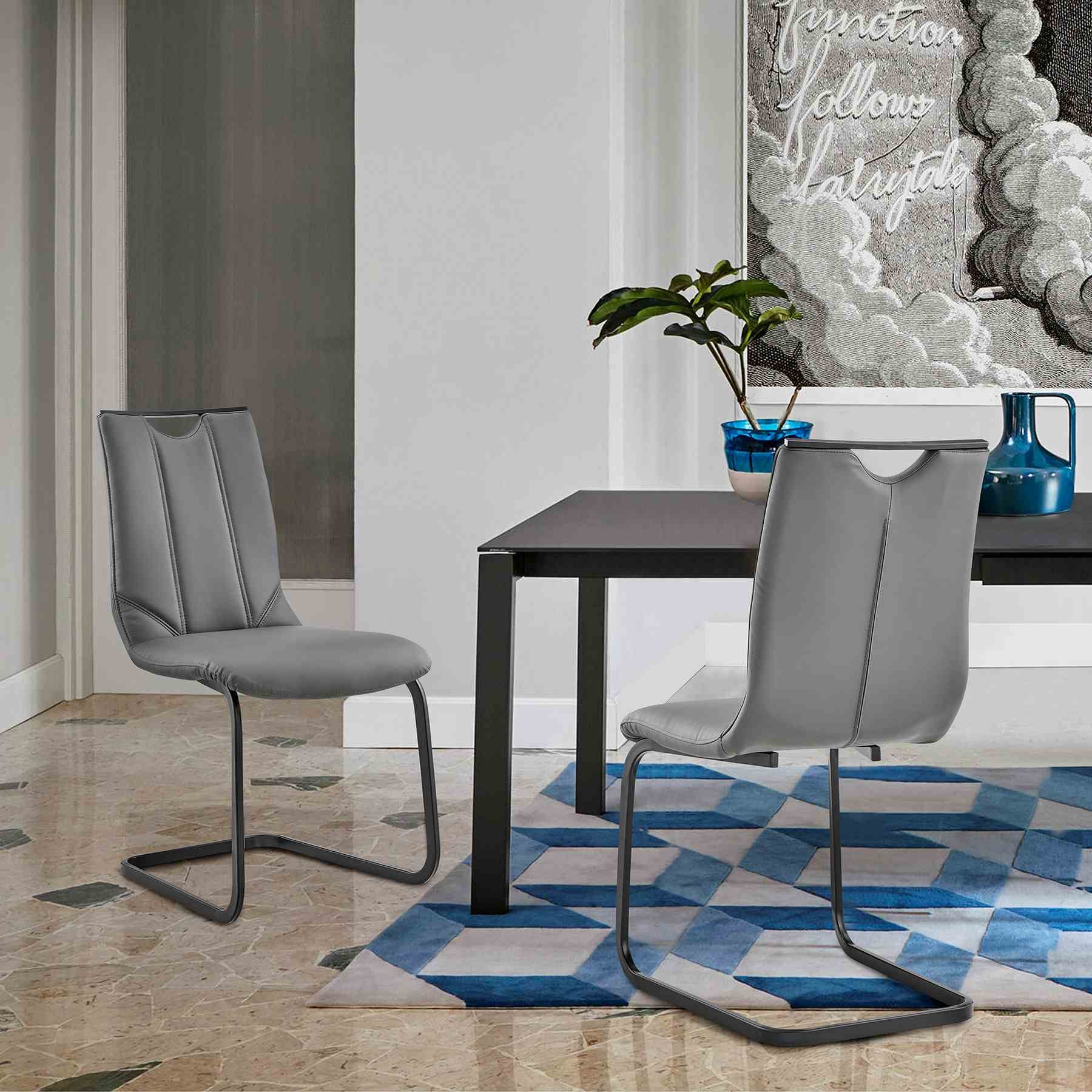 Pacific Dining Room Chair in Gray Faux Leather and Black Finish - Set of 2 - Image 9
