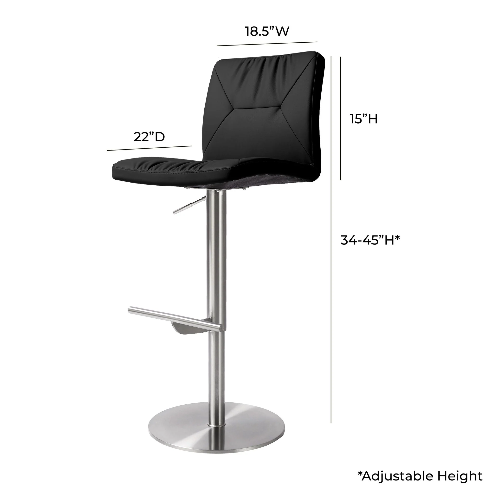 Paddy Black Performance Vegan Leather on Silver Adjustable Stool - Image 6