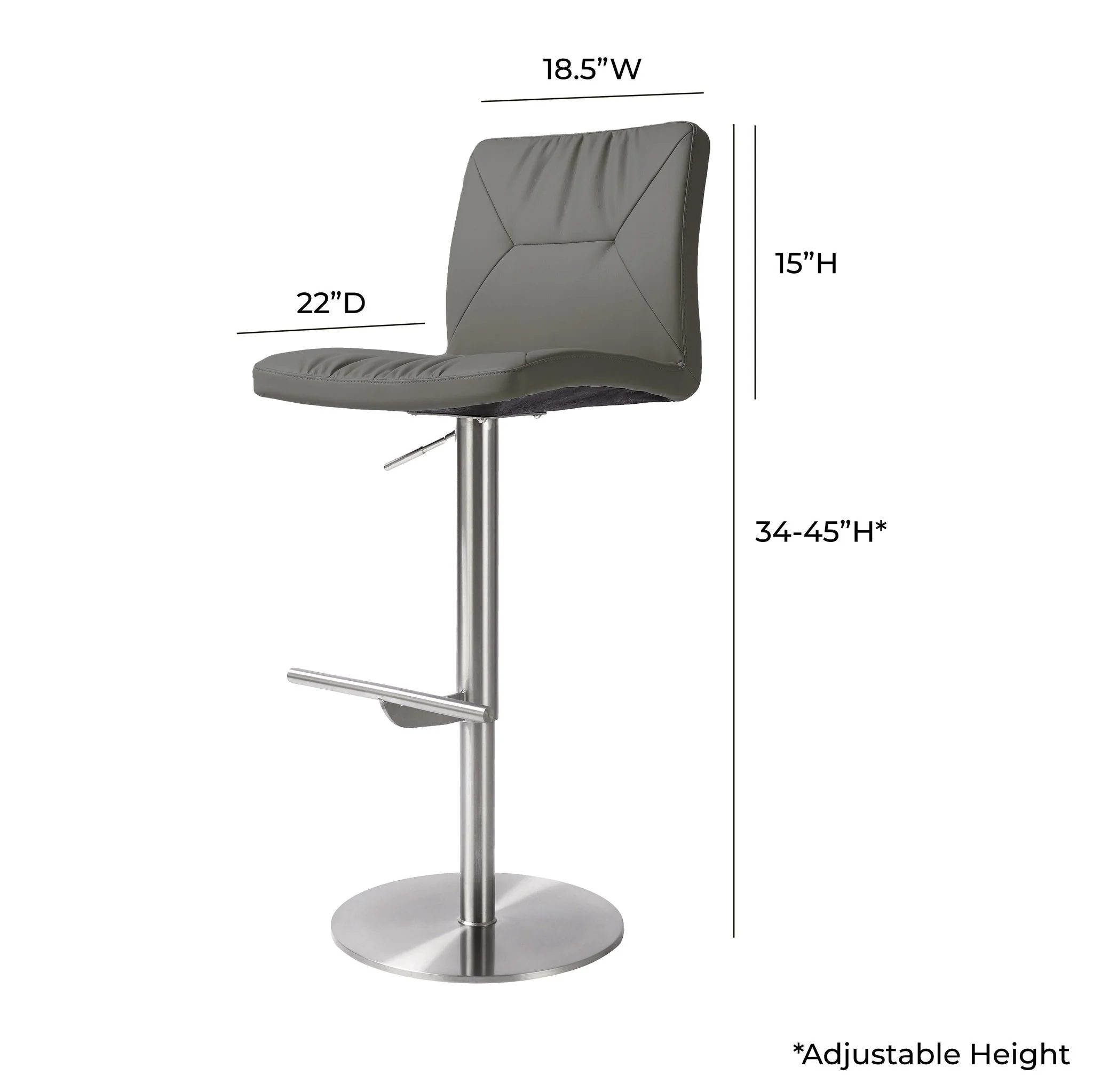 Paddy Dark Grey Performance Vegan Leather on Silver Adjustable Stool - Image 6