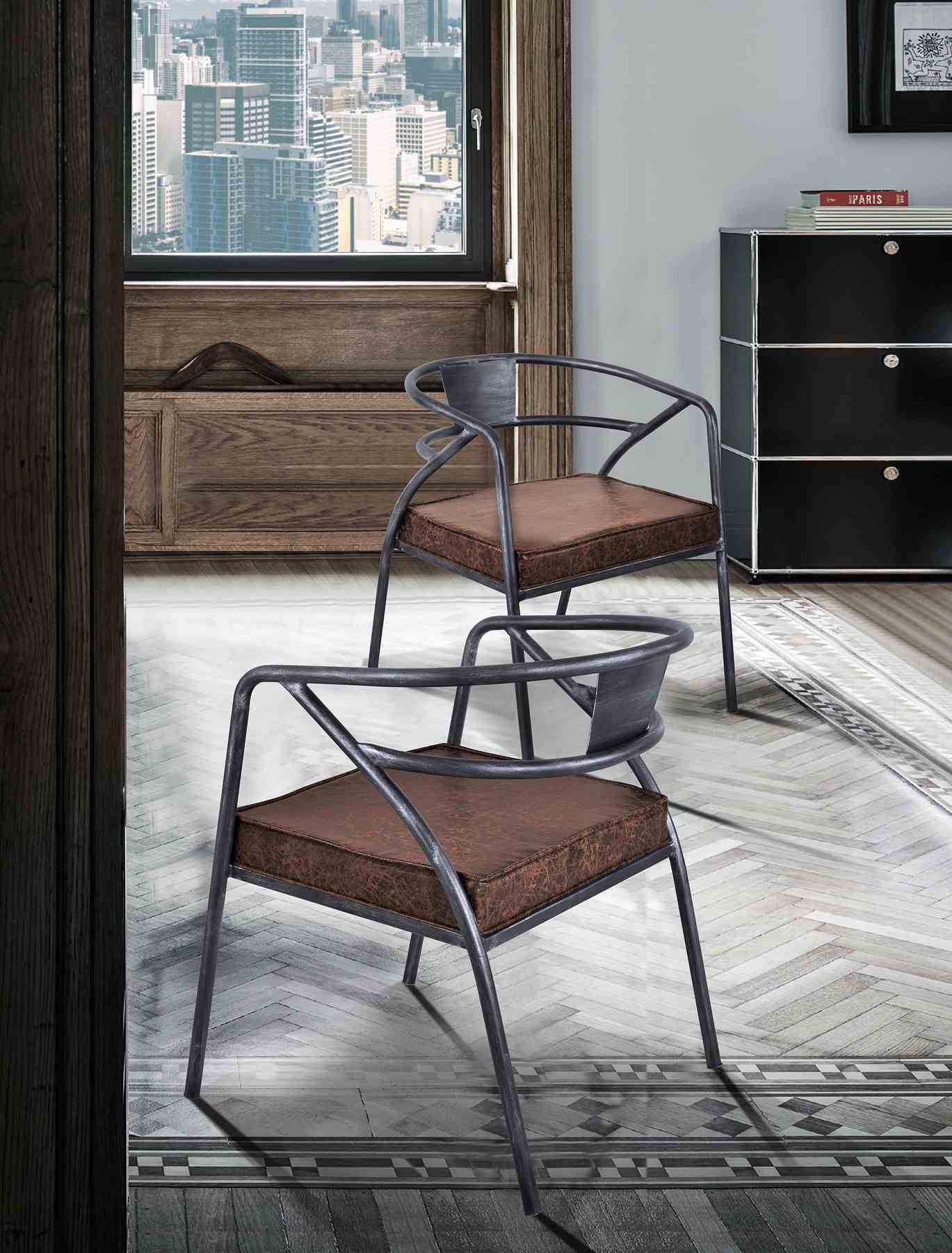 Paisley Modern Dining Chair in Industrial Gray Finish and Brown Fabric - Image 8