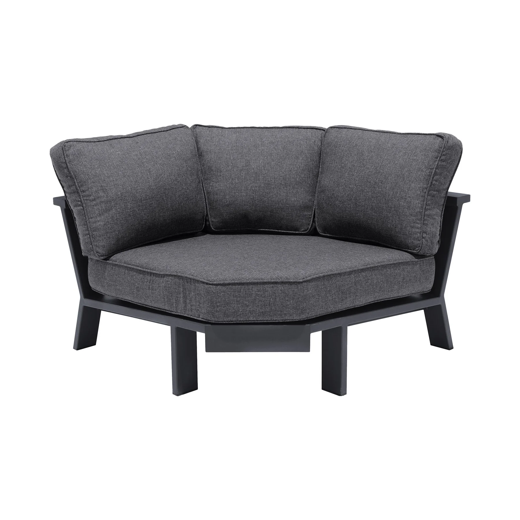 Palau 4 Piece Outdoor Sectional Set with Cushions in Dark Gray and Natural Teak Wood Accent - Image 6