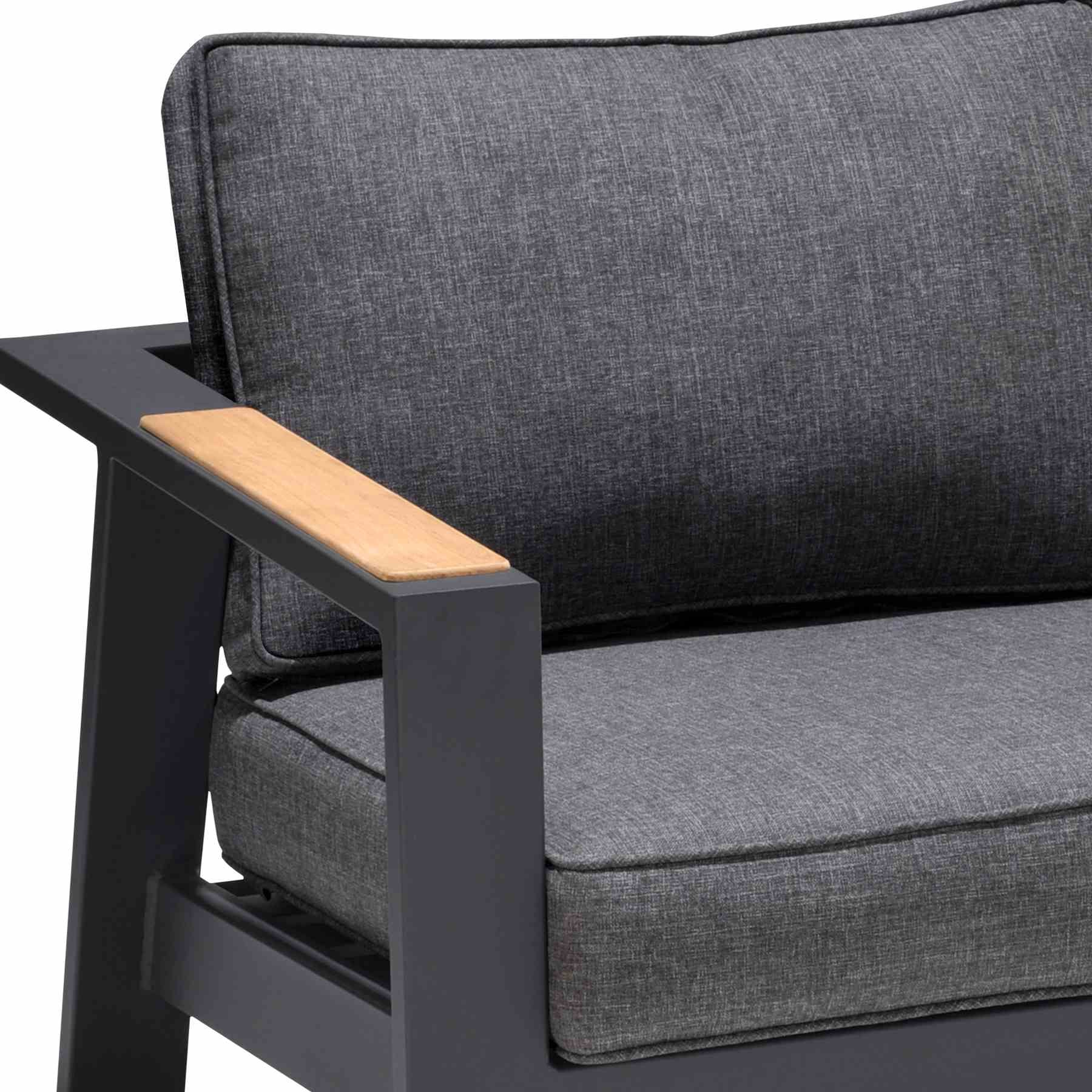 Palau 4 Piece Outdoor Sofa Set in Dark Gray with Natural Teak Wood Accent Top - Image 6