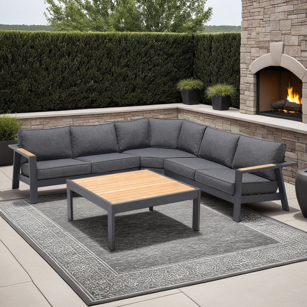 Palau Aluminum and Teak Wood Outdoor Sectional Sofa in Gray - Image 8
