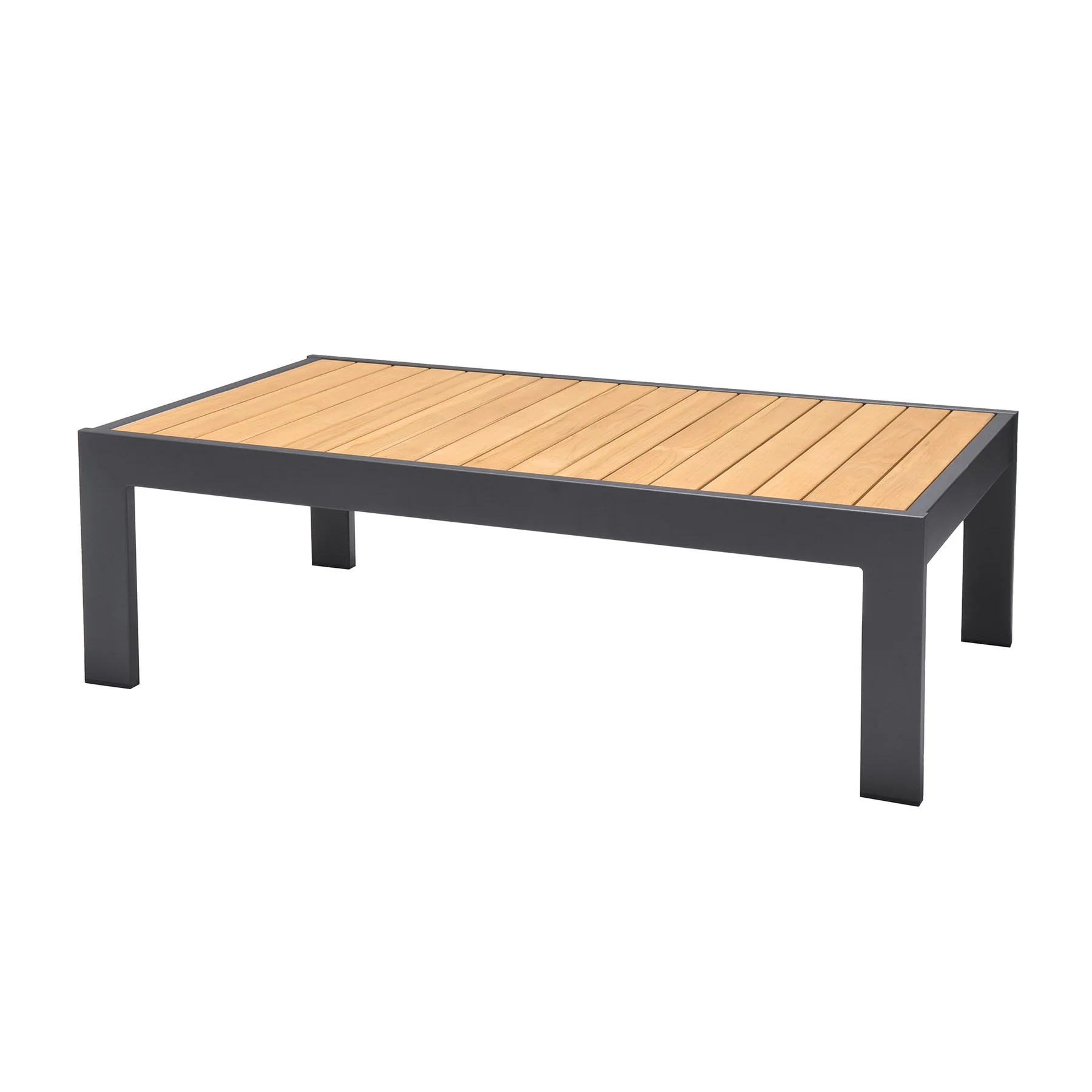 Palau Outdoor Coffee Table in Dark Gray with Natural Teak Wood Top - Image 2