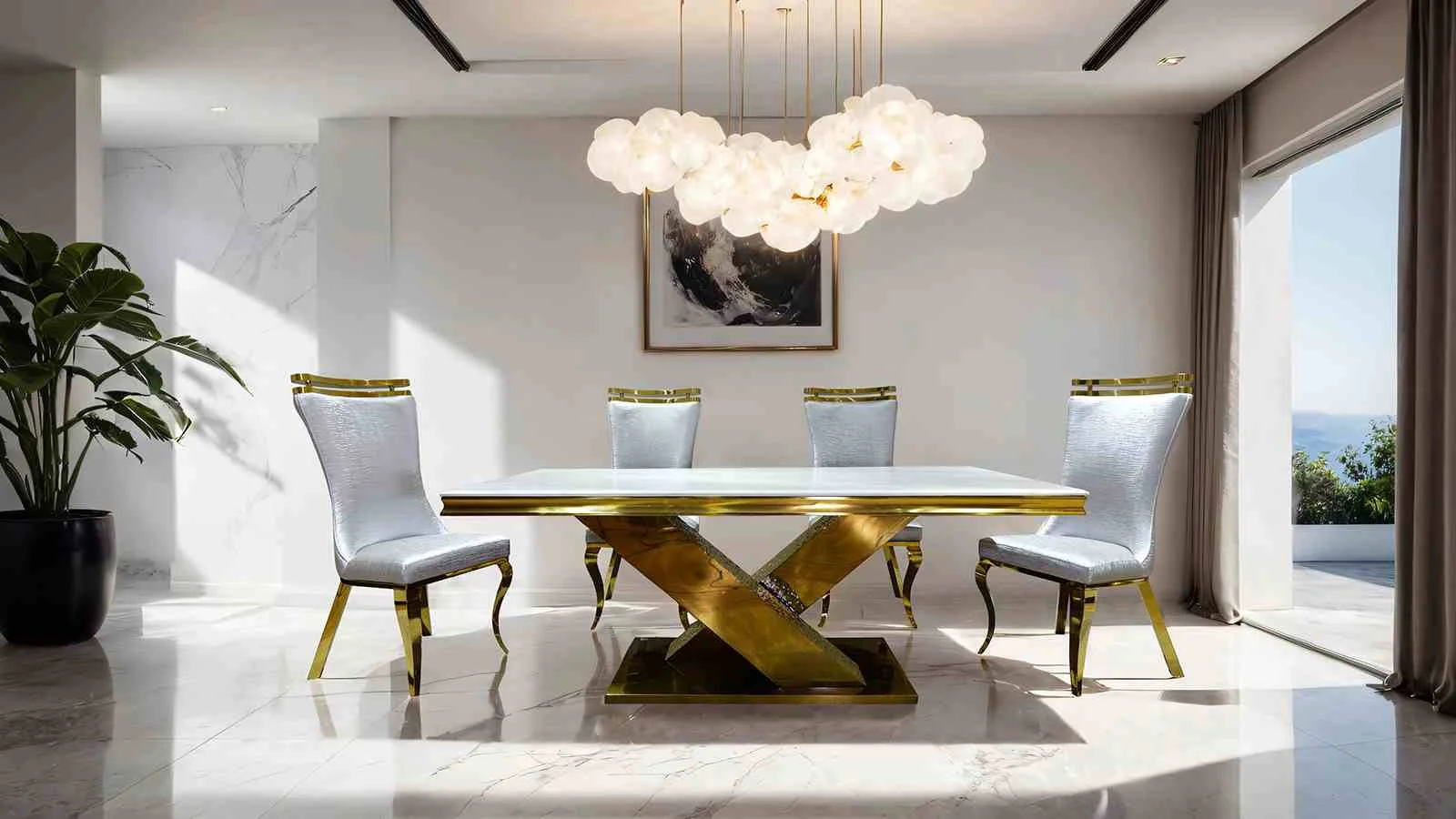Palazzo 7 Pc. Dining Table Set, Gold/Black - Image 2