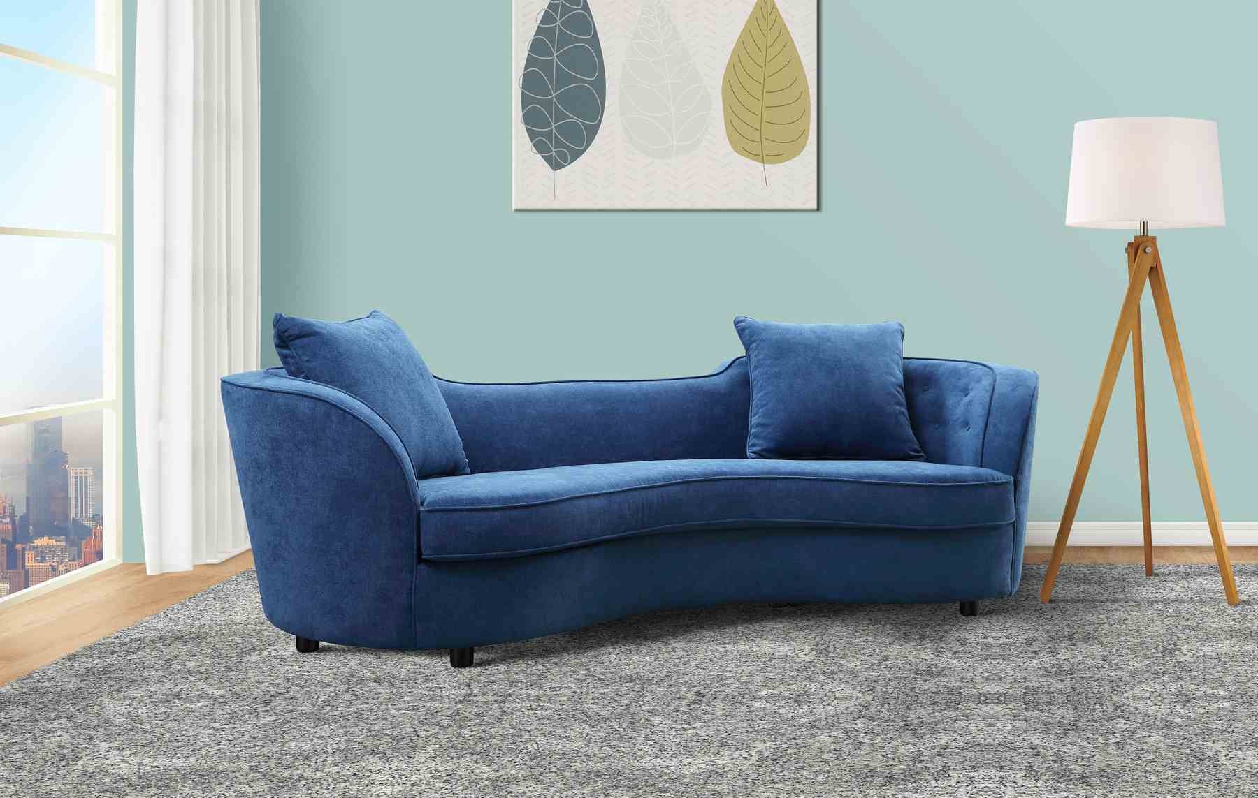 Palisade Contemporary Sofa in Blue Velvet with Brown Wood Legs - Image 3