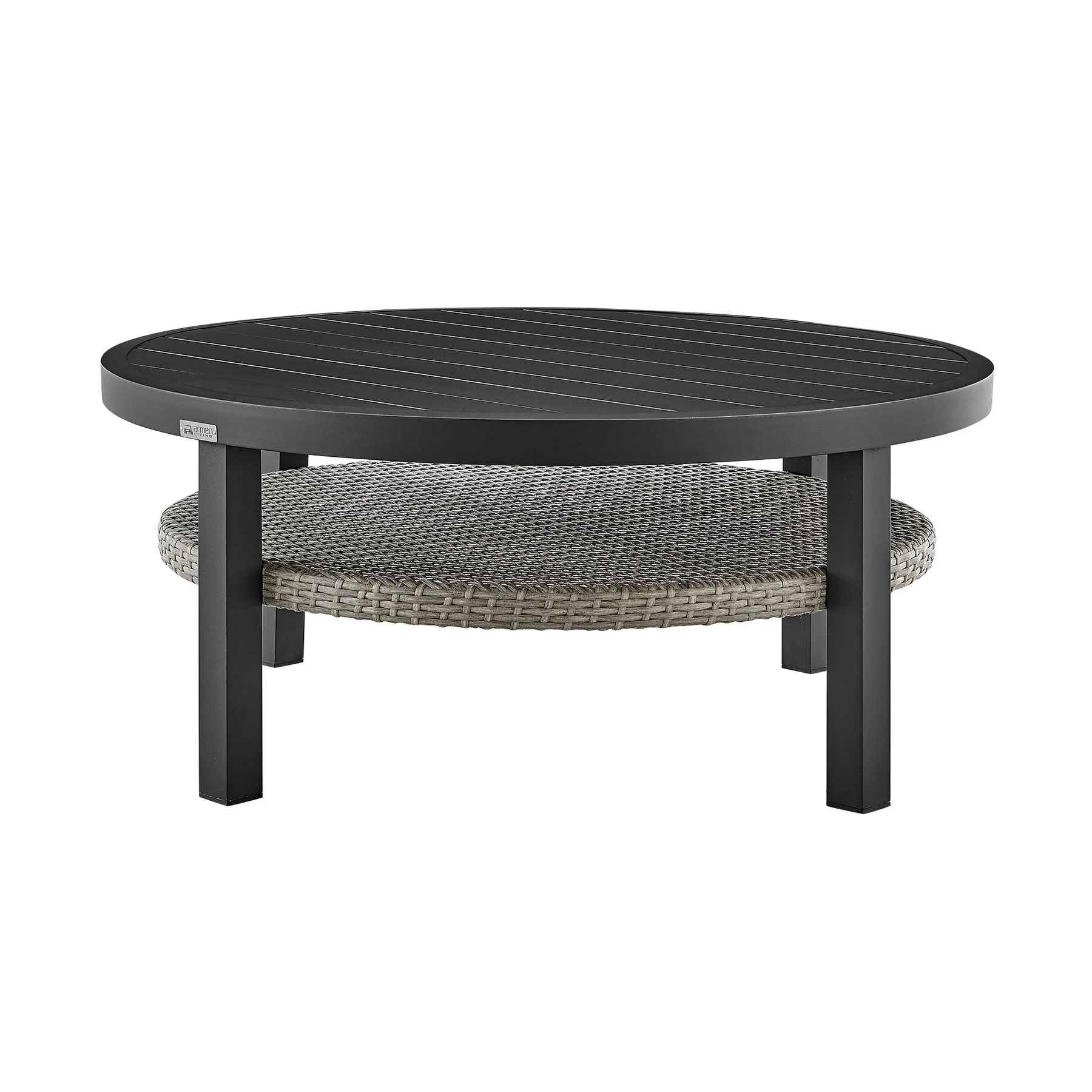 Palma 3 Piece Patio Outdoor Swivel Seating Set in Black Aluminum with Gray Wicker and Cushions - Image 5
