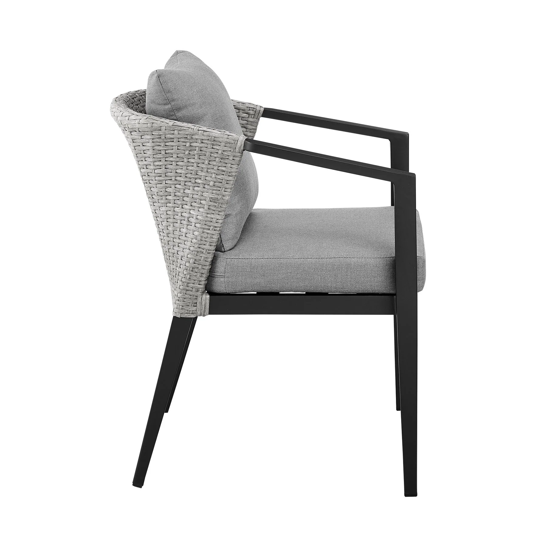 Palma Outdoor Patio 5-Piece Dining Table Set in Aluminum and Wicker with Gray Cushions - Image 3