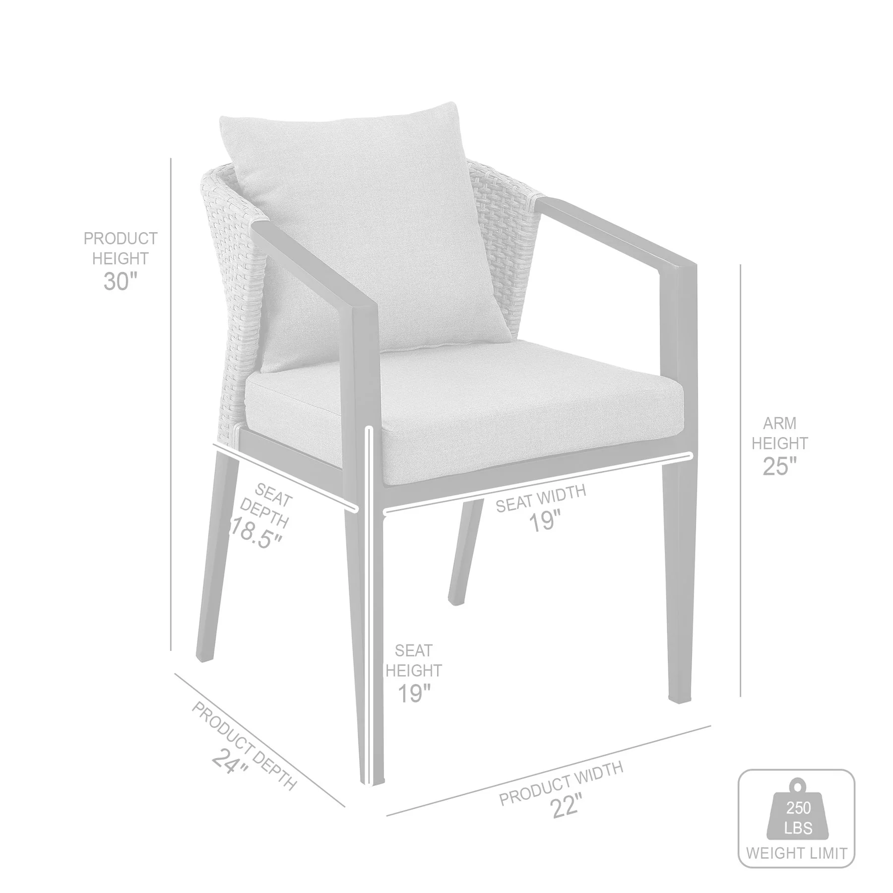 Palma Outdoor Patio 7-Piece Dining Table Set in Aluminum and Wicker with Gray Cushions - Image 10