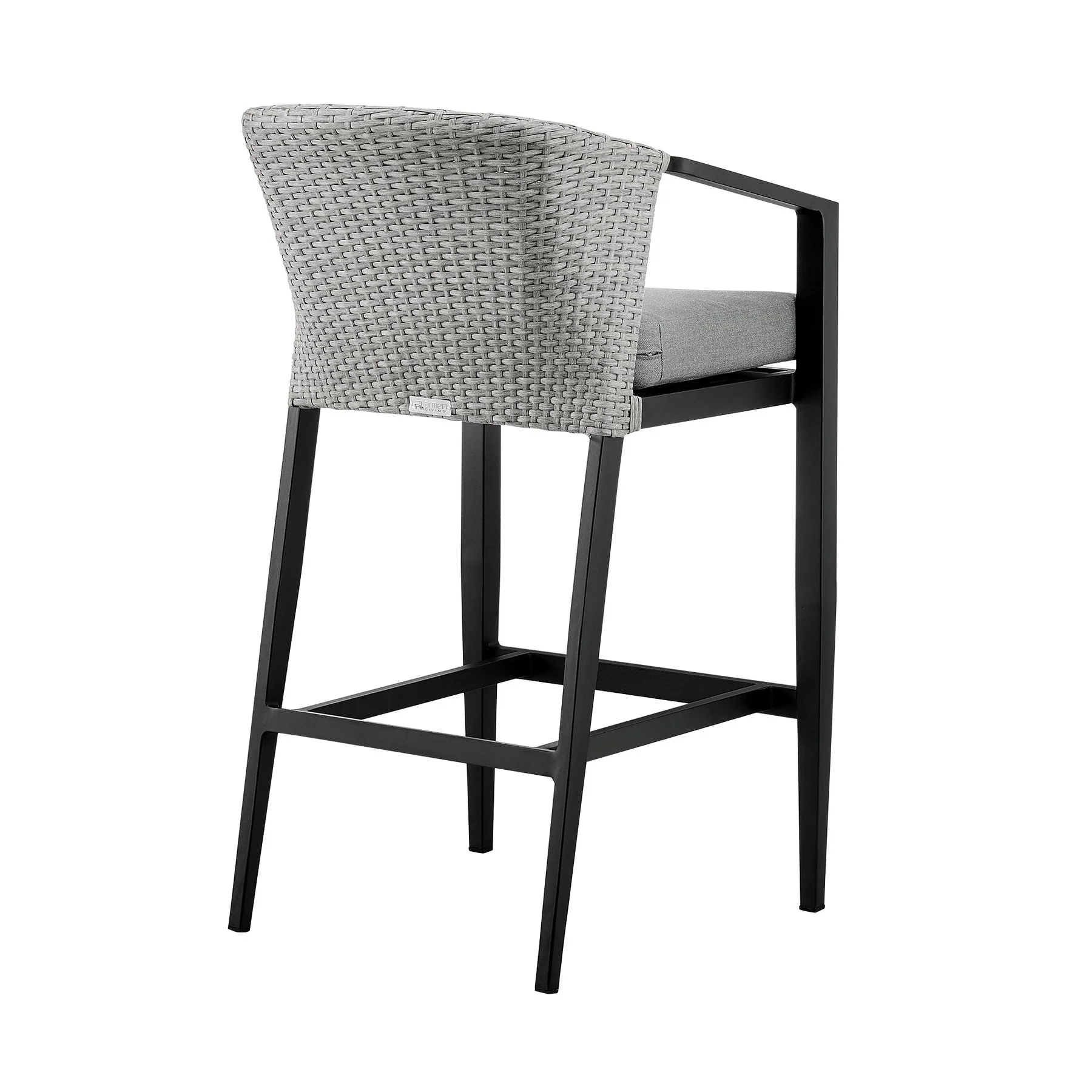 Palma Outdoor Patio Counter Height Bar Stool in Aluminum and Wicker with Gray Cushions - Image 4