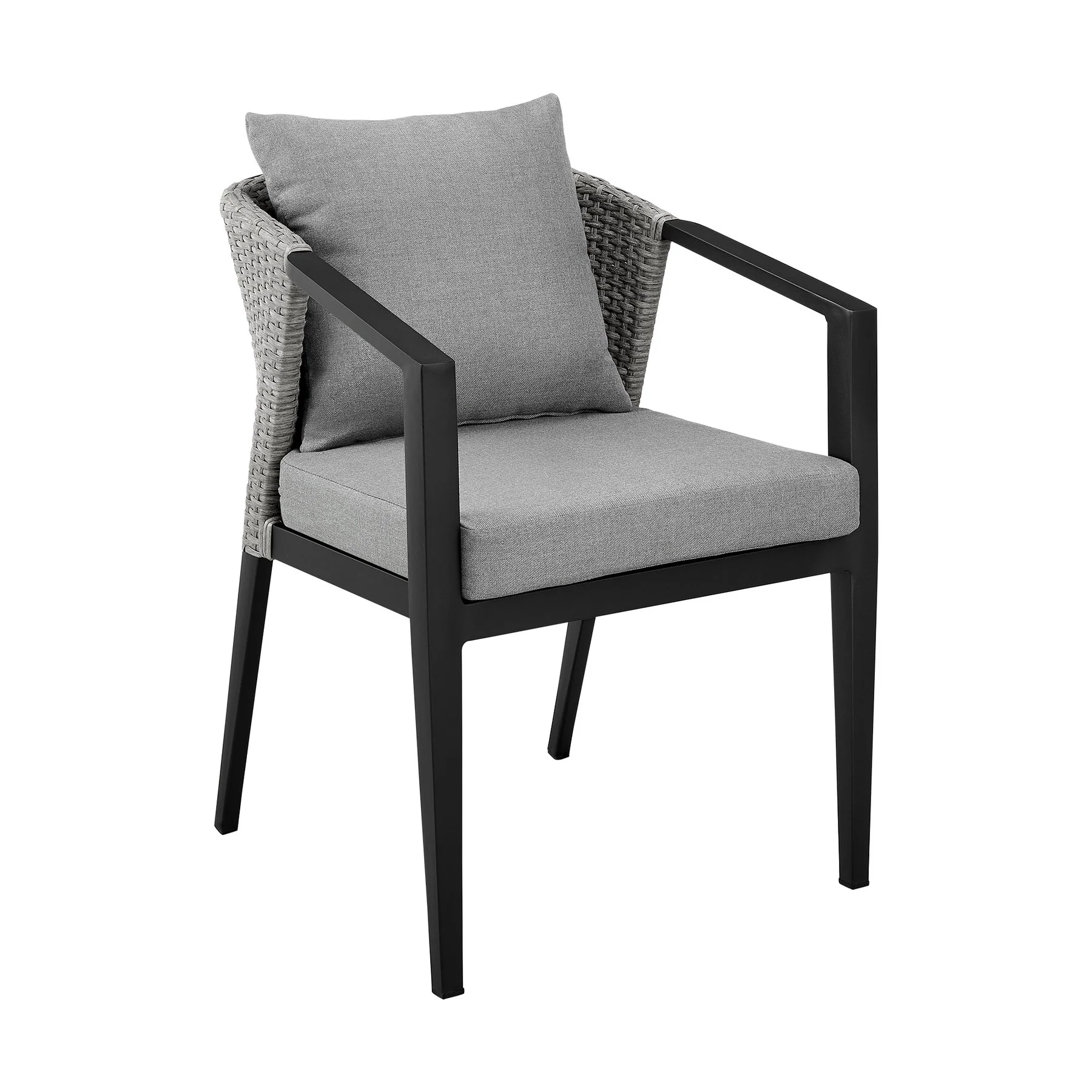 Palma Outdoor Patio Dining Chairs in Aluminum and Wicker with Gray Cushions - Set of 2 - Image 2