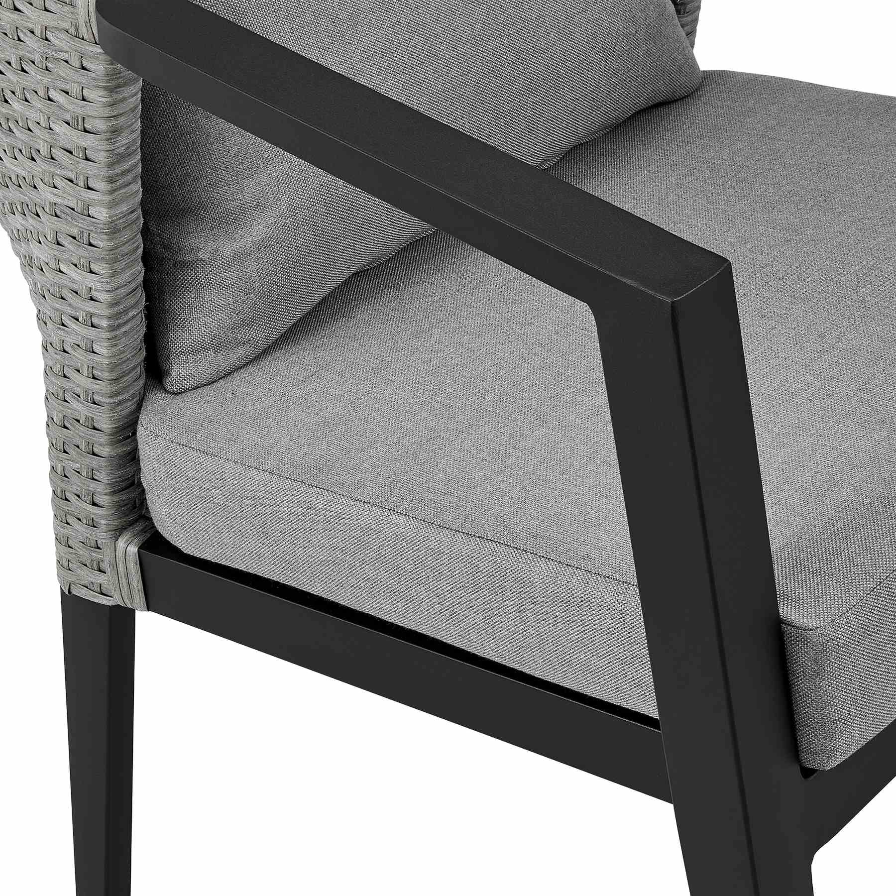Palma Outdoor Patio Dining Chairs in Aluminum and Wicker with Gray Cushions - Set of 2 - Image 7