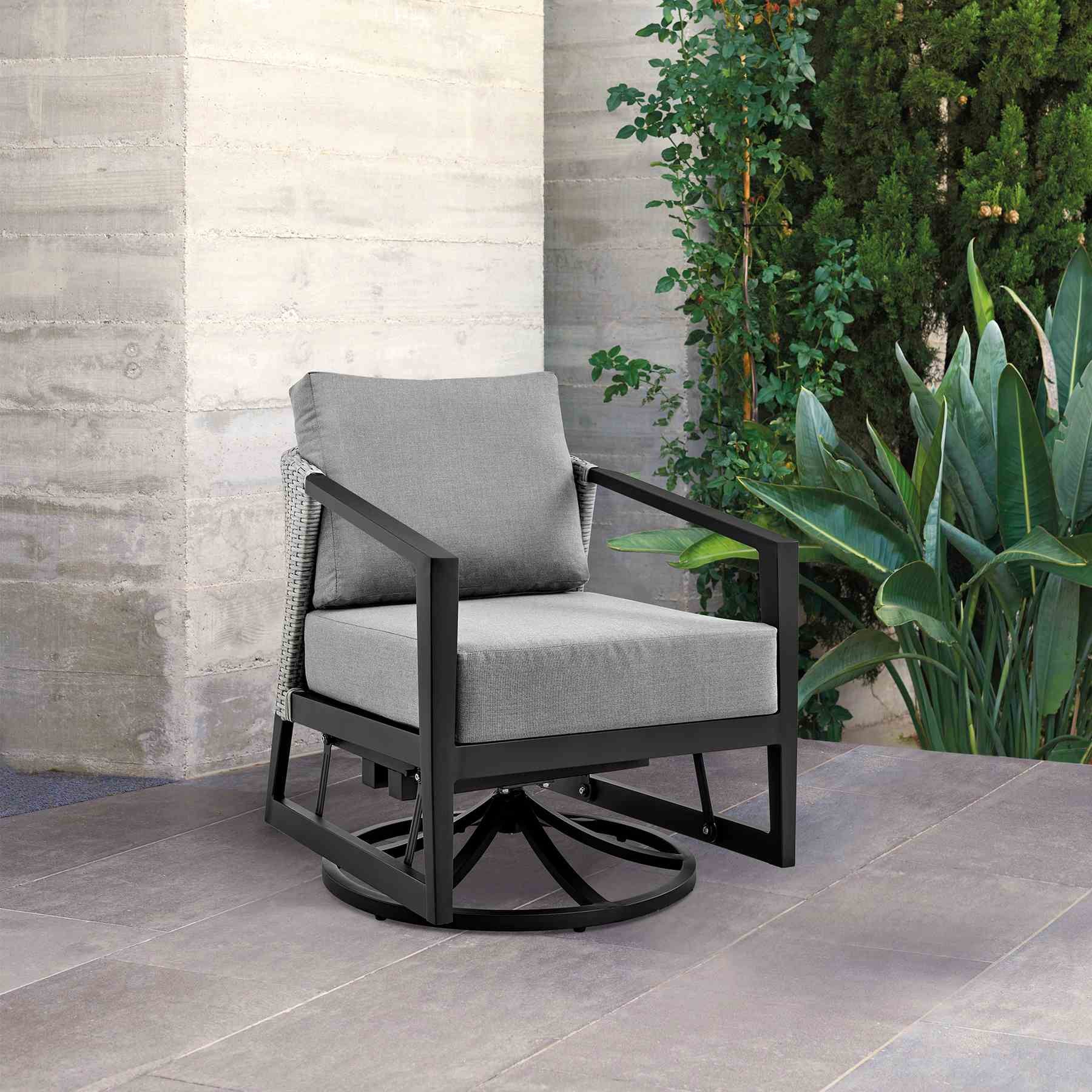 Palma Outdoor Patio Swivel Lounge Chair in Aluminum with Gray Cushions - Image 8