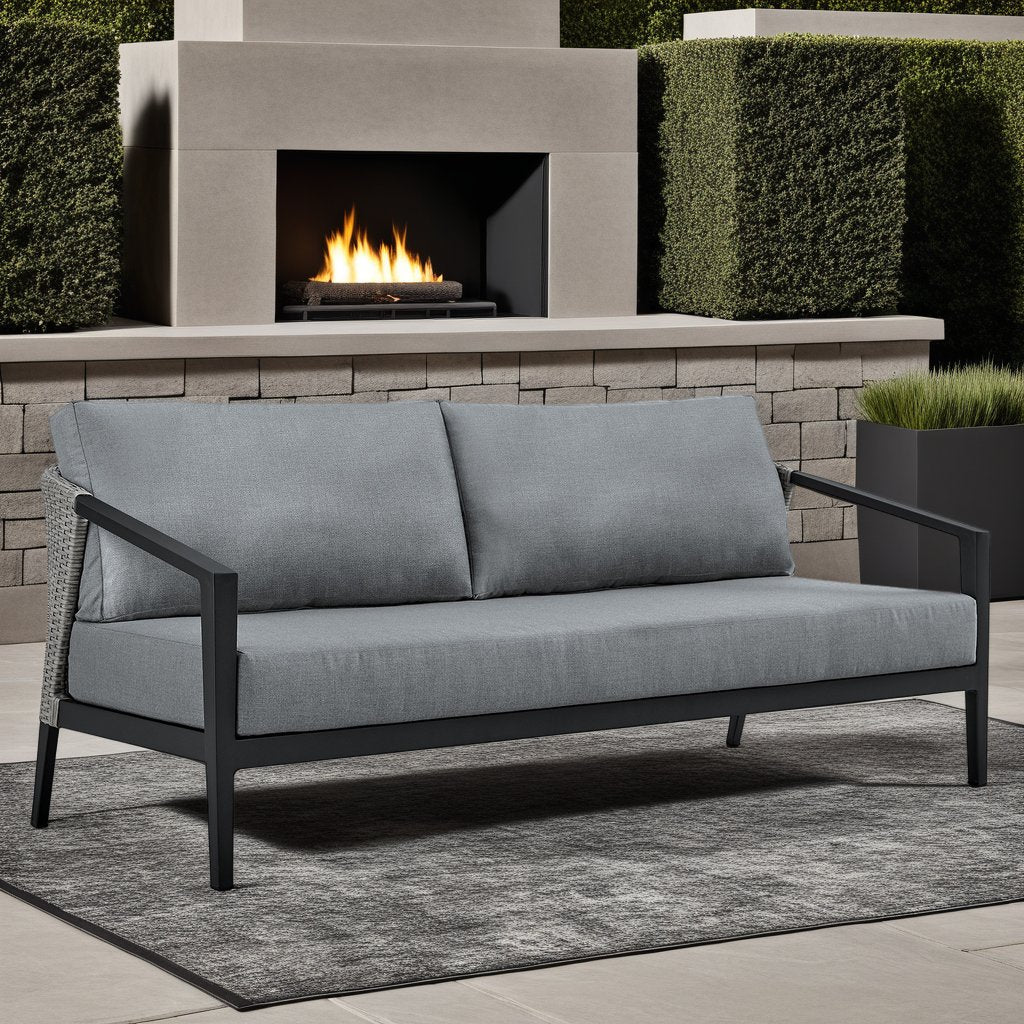 Palma Wicker and Aluminum Outdoor Sofa in Black and Dark Gray - Image 7
