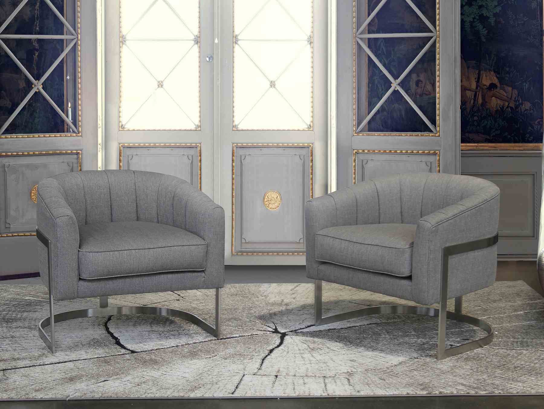 Paloma Contemporary Accent Chair in Brushed Stainless Steel Finish with Gray Fabric - Image 3