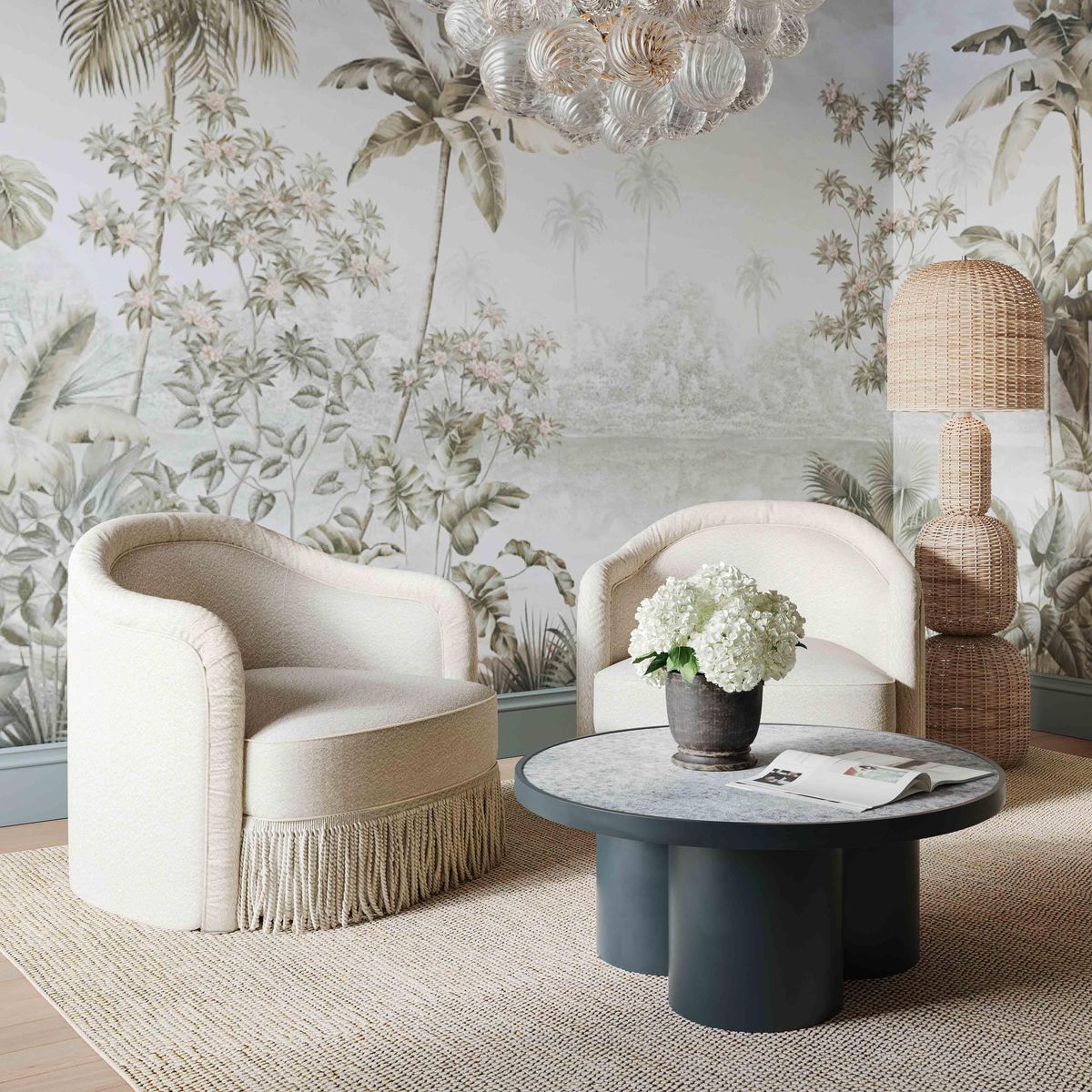 Pamela Cream Boucle Tassel Lounge Chair - Image 2