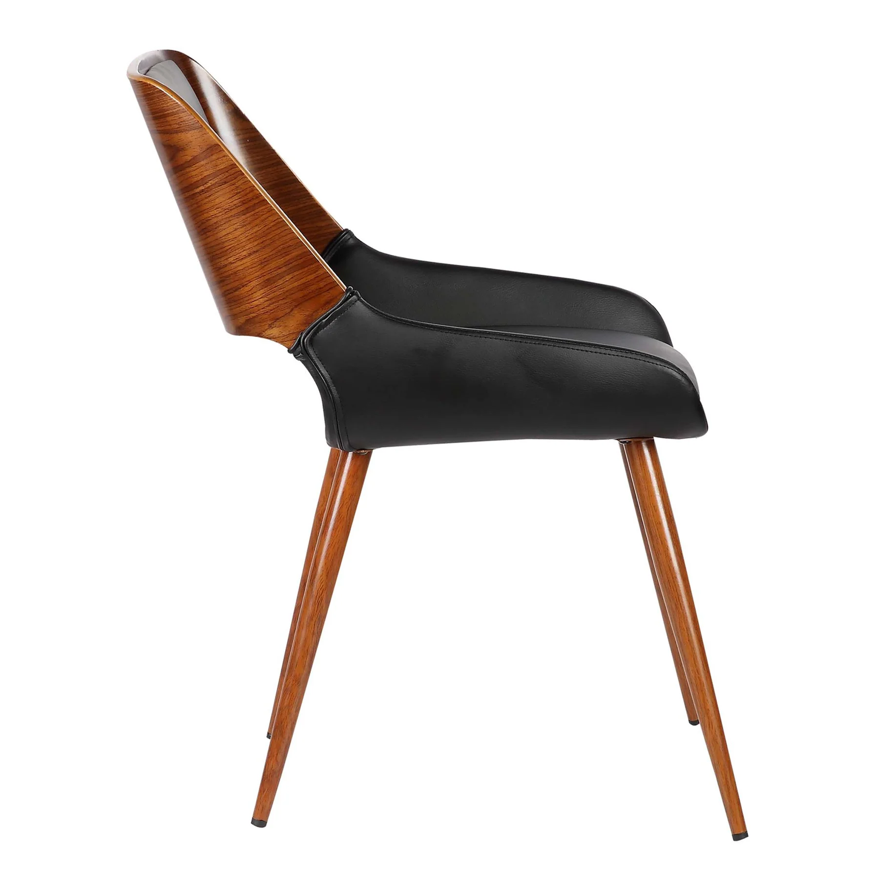 Panda Mid-Century Dining Chair in Walnut Finish and Black Faux Leather - Image 3