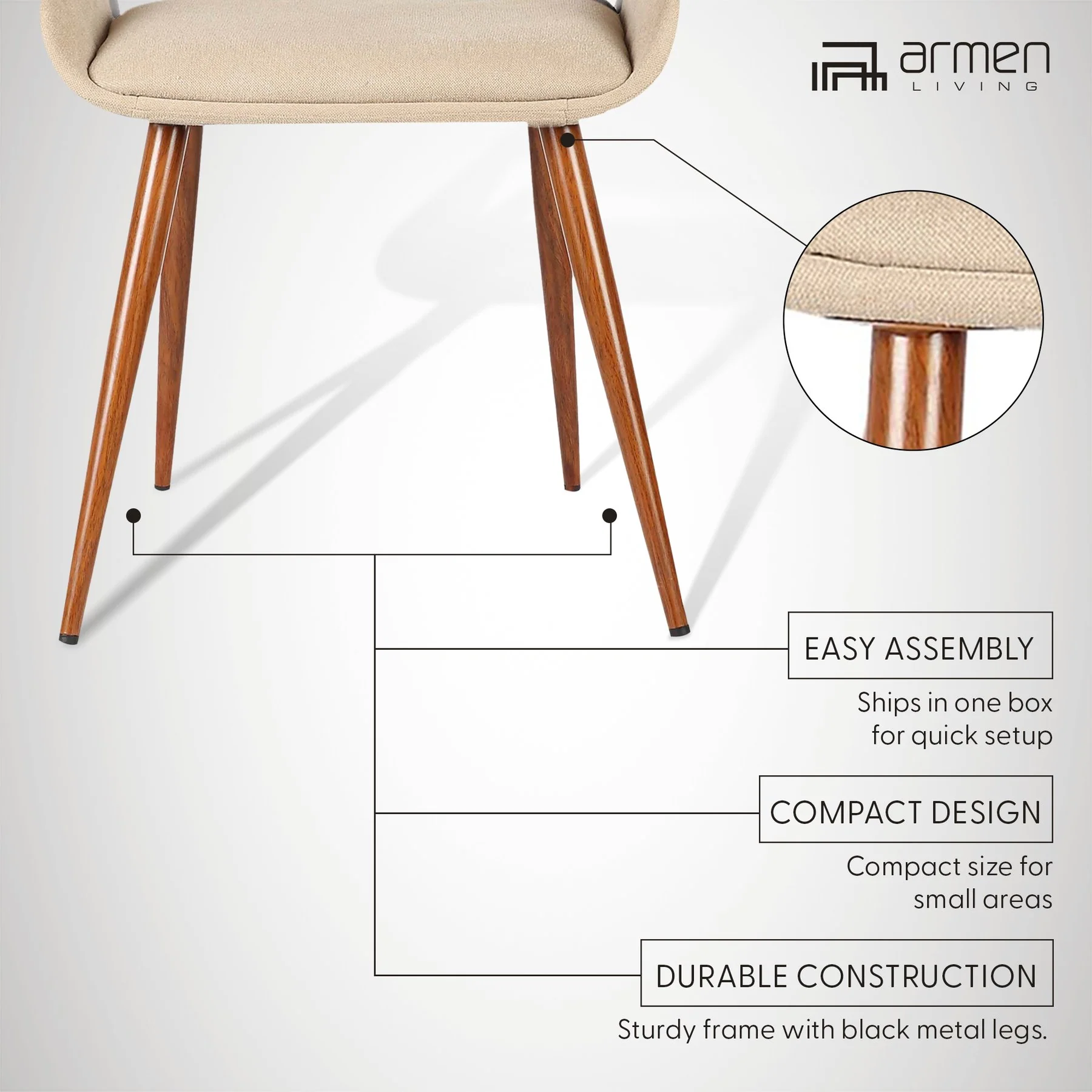 Panda Mid-Century Dining Chair in Walnut Finish and Brown Fabric - Image 10