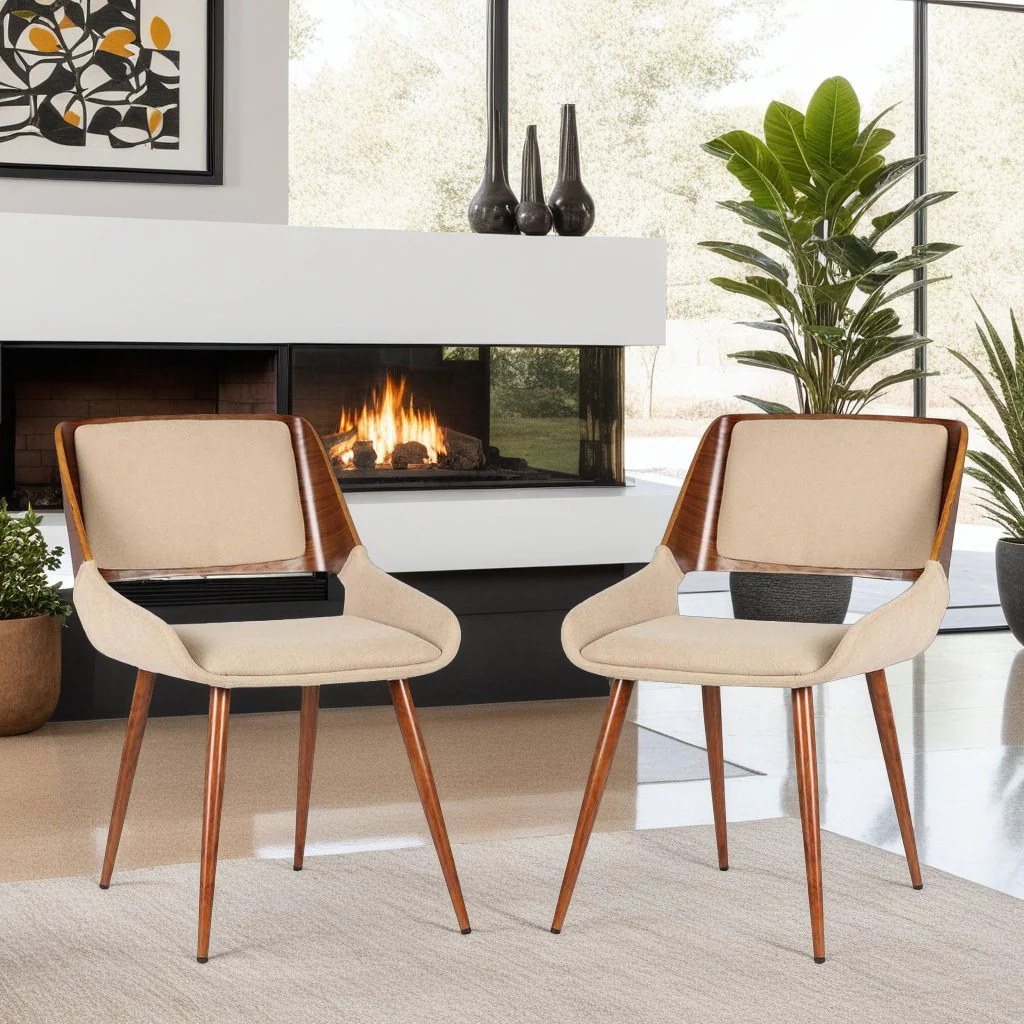 Panda Mid-Century Dining Chair in Walnut Finish and Brown Fabric - Image 8