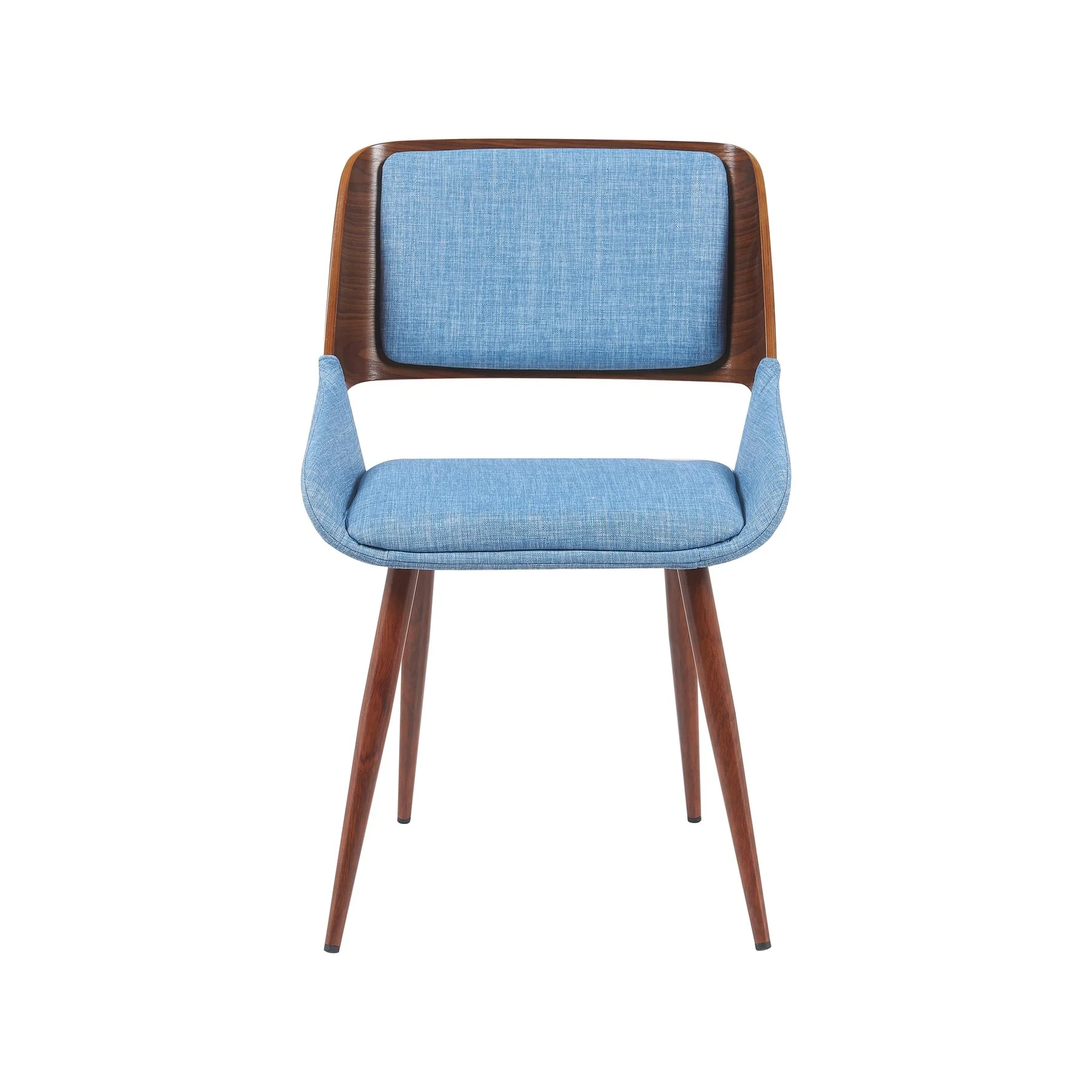 Panda Mid-Century Upholstered Dining Chair in Walnut Finish with Light Blue Fabric Seat - Image 2