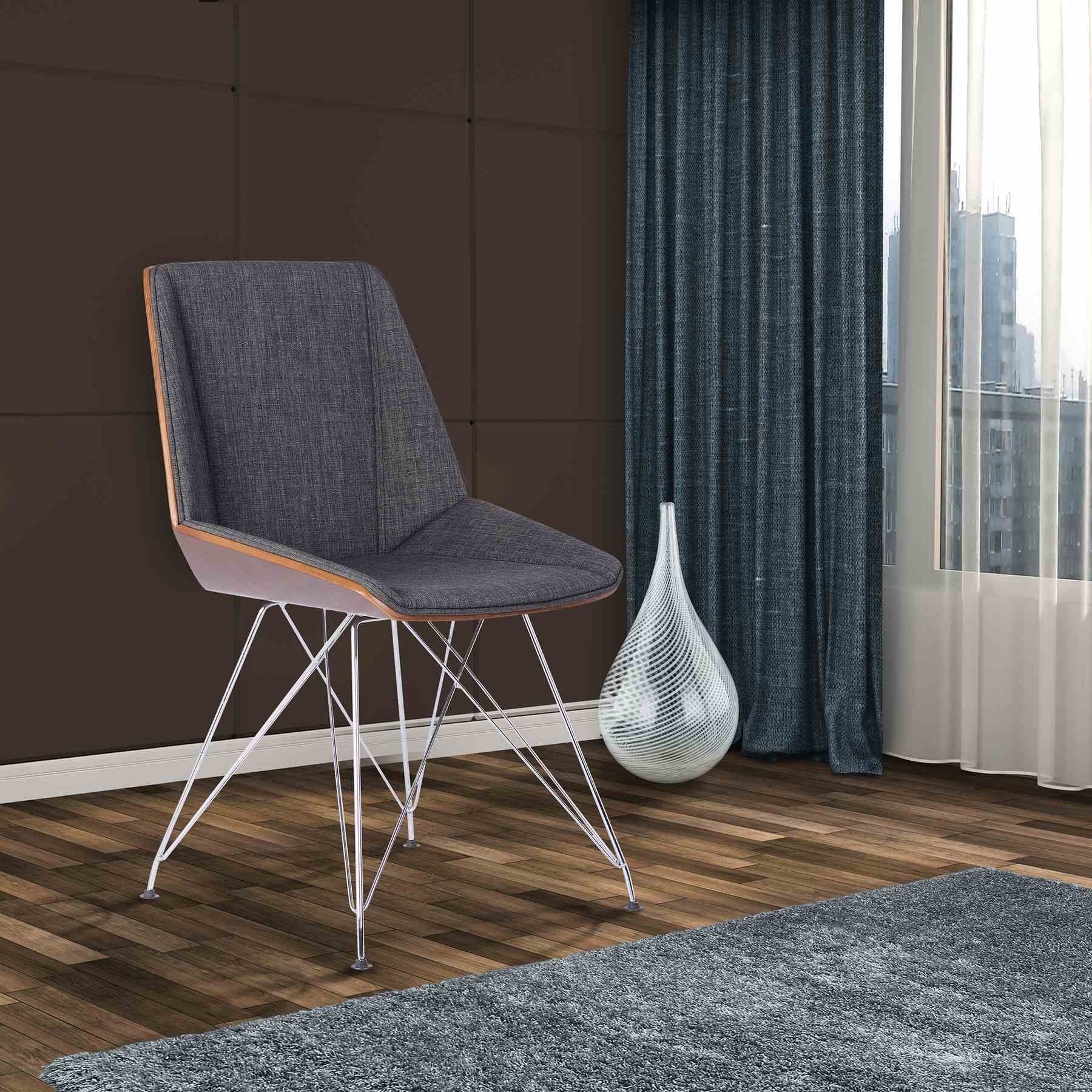 Pandora Chair in Chrome finish with Walnut wood and Charcoal Fabric - Image 5