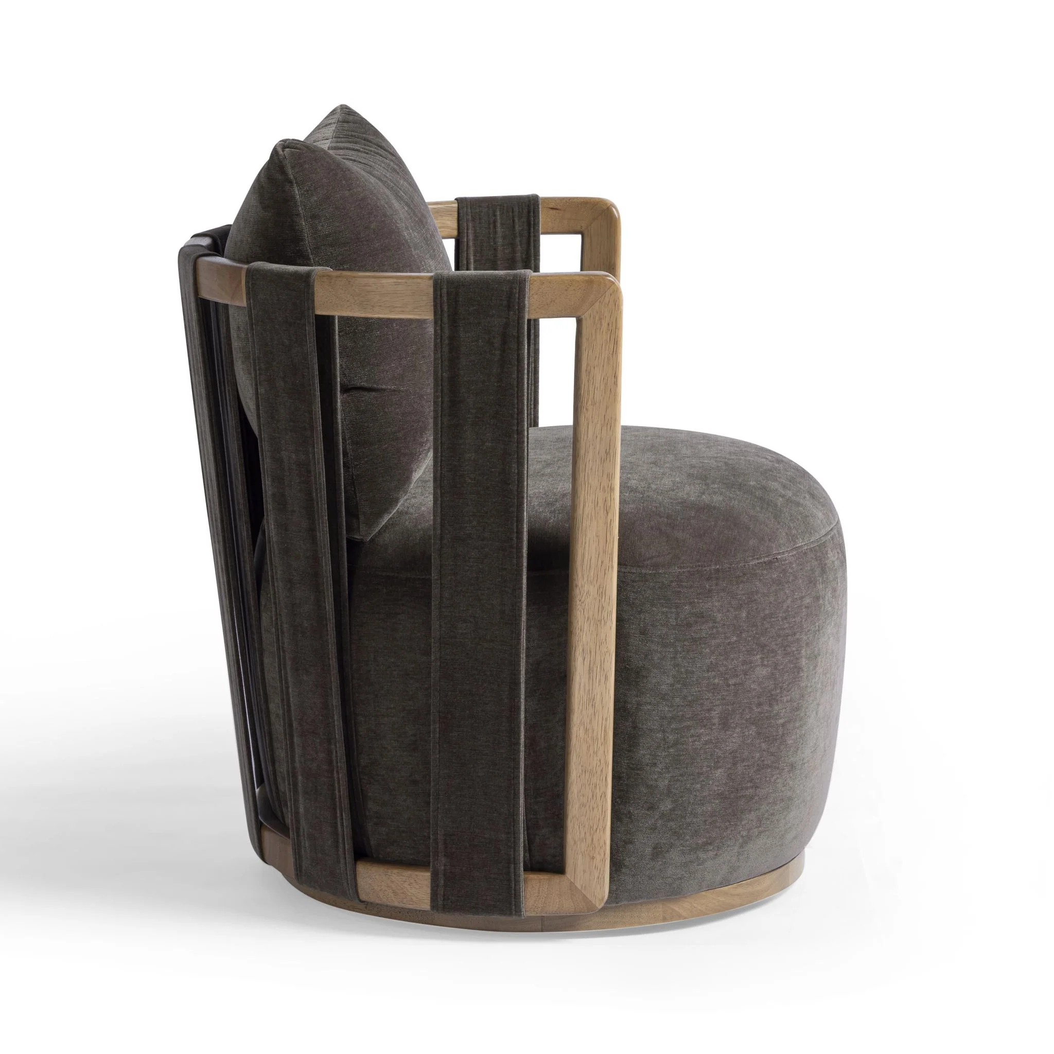Paolo Chocolate Brown Upcycled Fabric Swivel Chair - Image 4