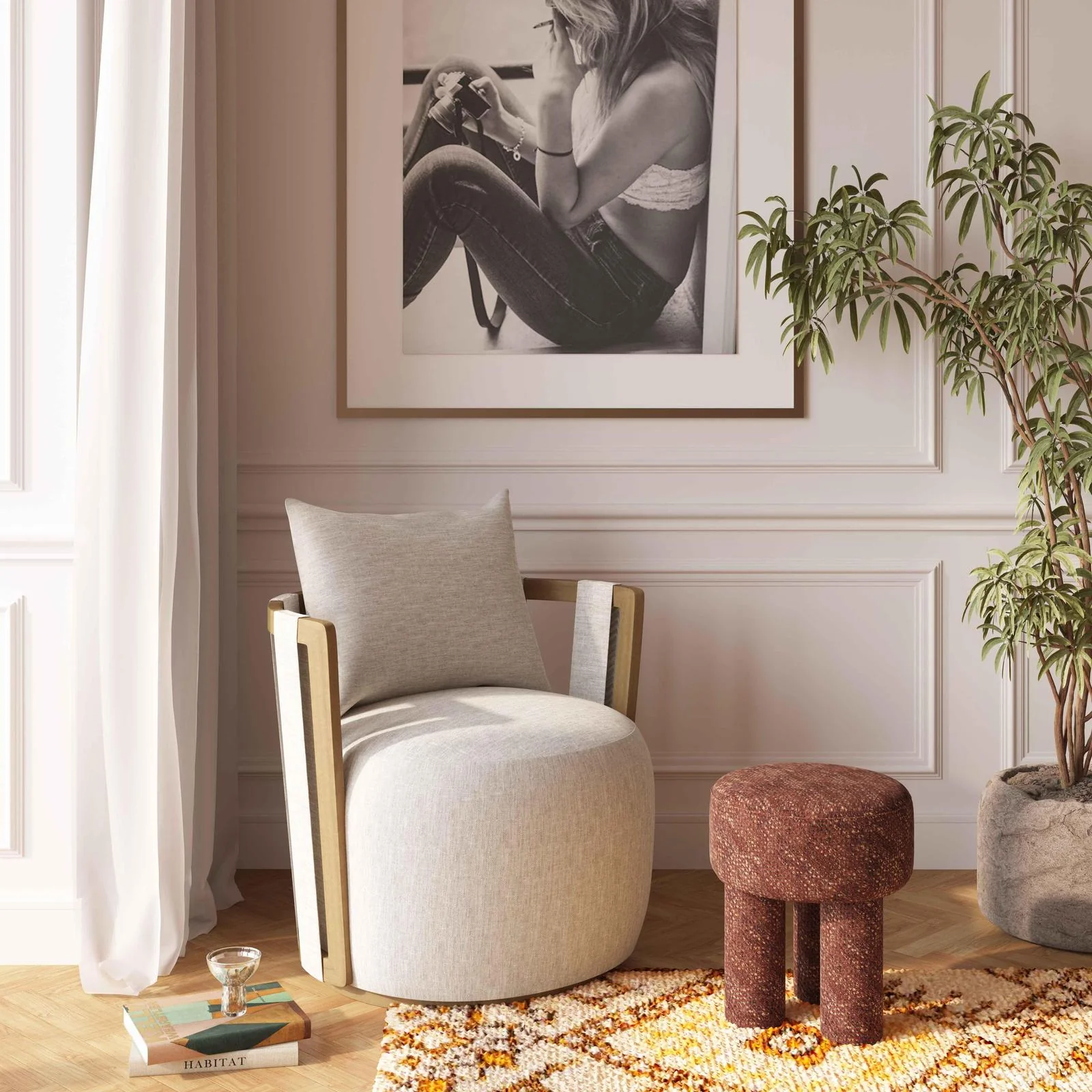 Paolo Cream Textured Weave Swivel Chair - Image 3