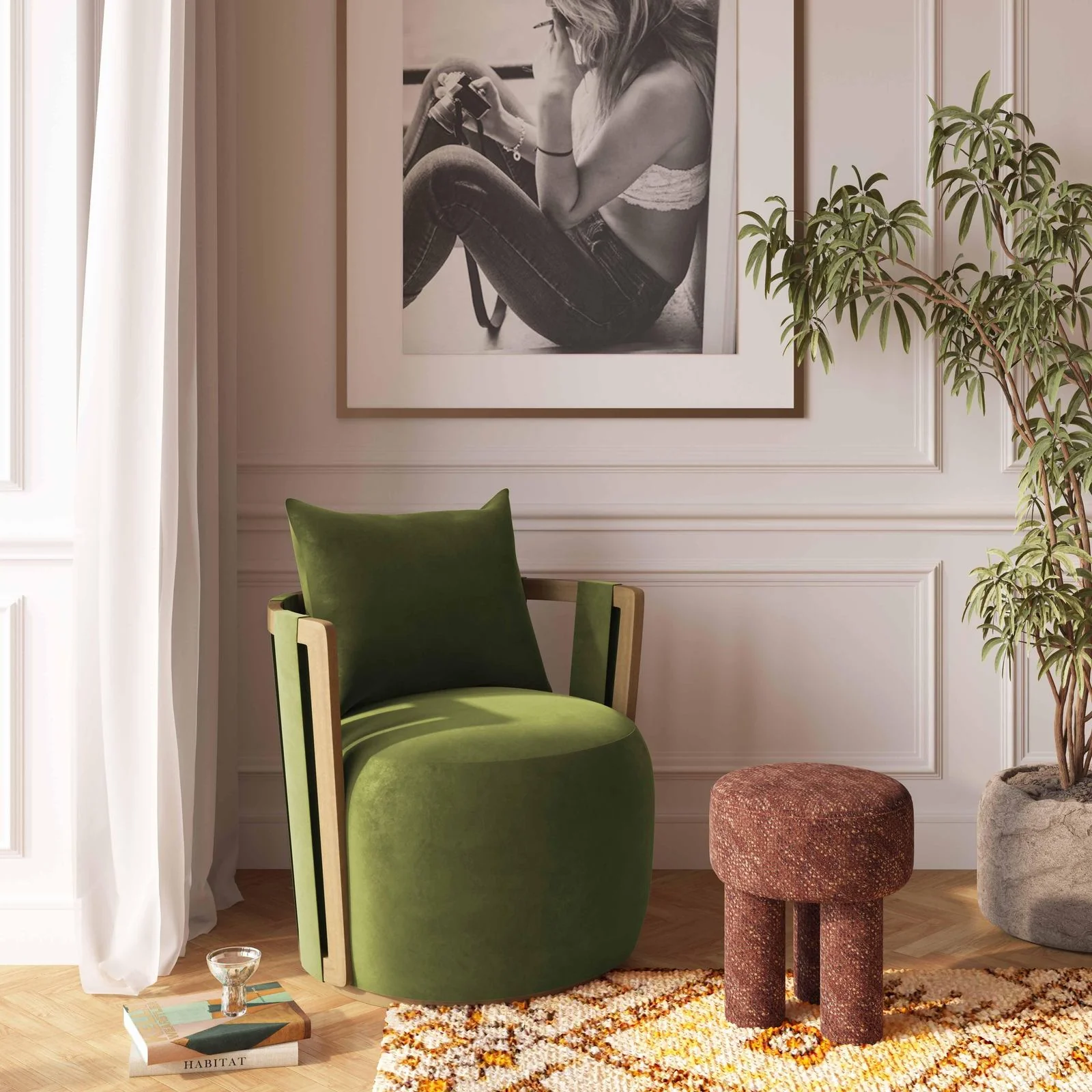 Paolo Green Upcycled Velvet Swivel Chair - Image 3