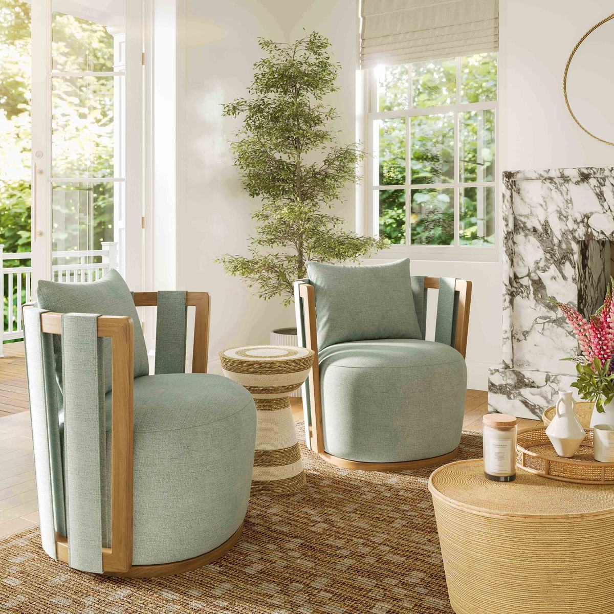 Paolo Mint Green Textured Weave Swivel Chair - Image 2