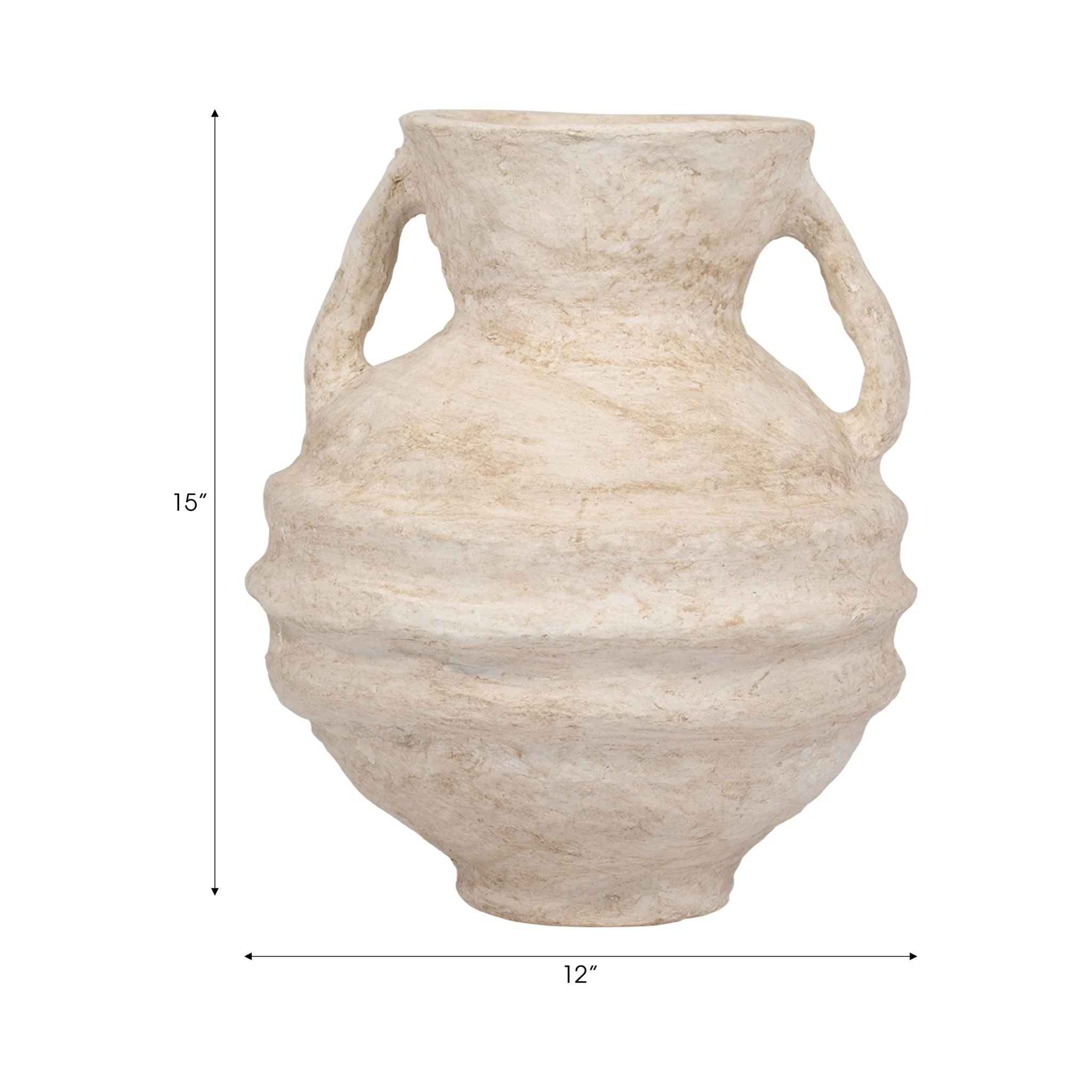 Paper Mache, 15" Vase With Handles, White - Image 9