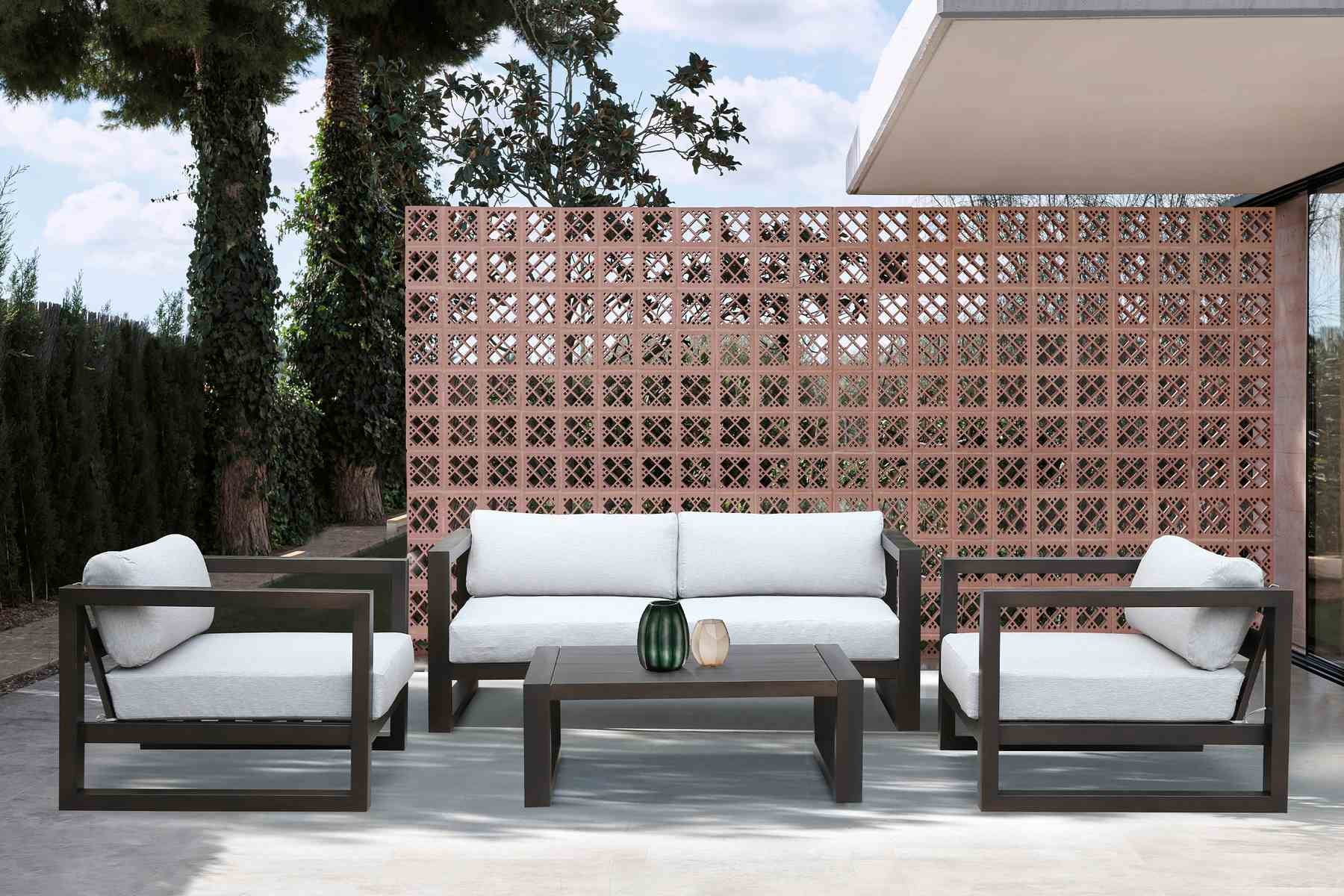 Paradise 4 Piece Outdoor Dark Eucalyptus Wood Sofa Seating Set with Gray Cushions - Image 9