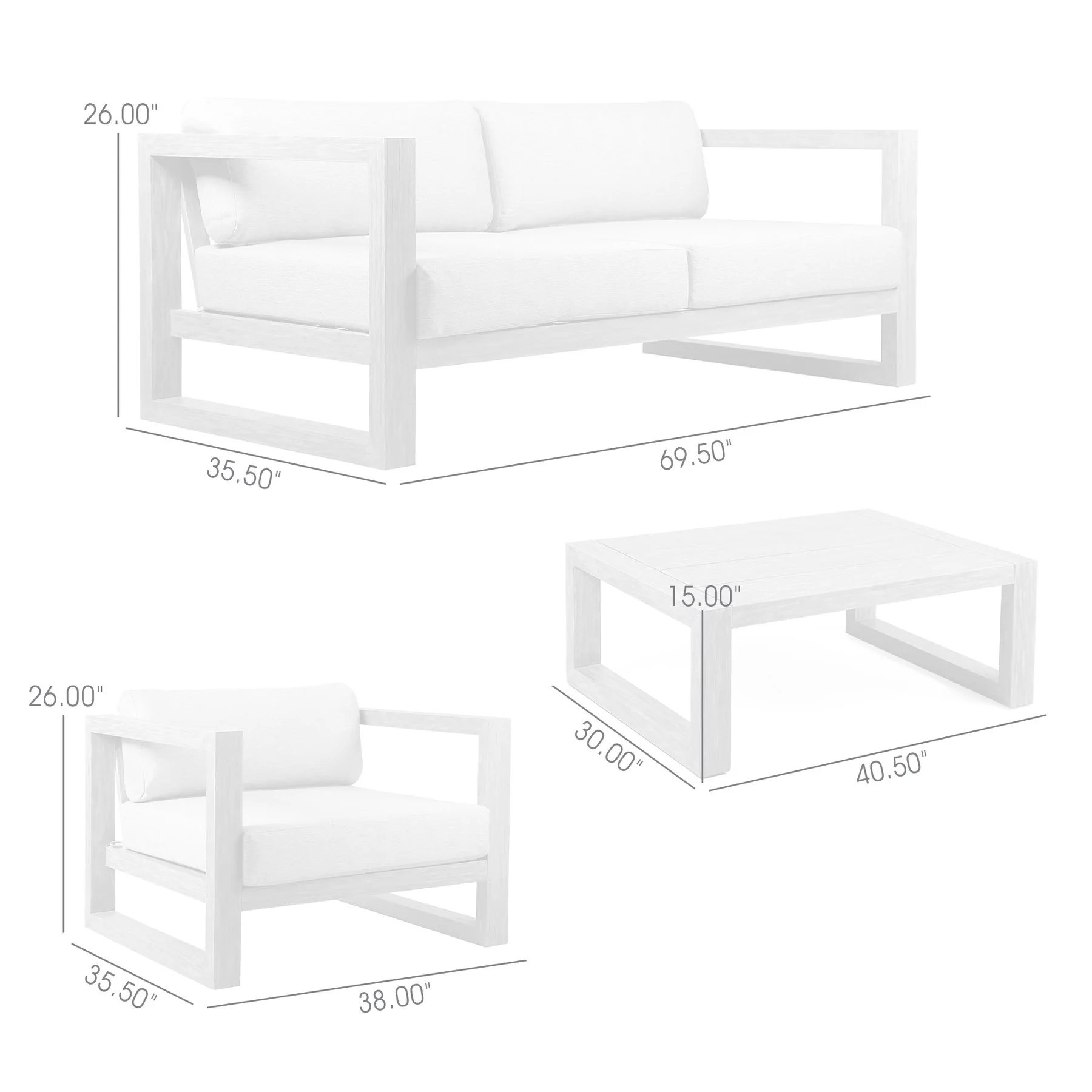 Paradise 4 Piece Outdoor Light Eucalyptus Wood Sofa Seating Set with Gray Cushions - Image 8