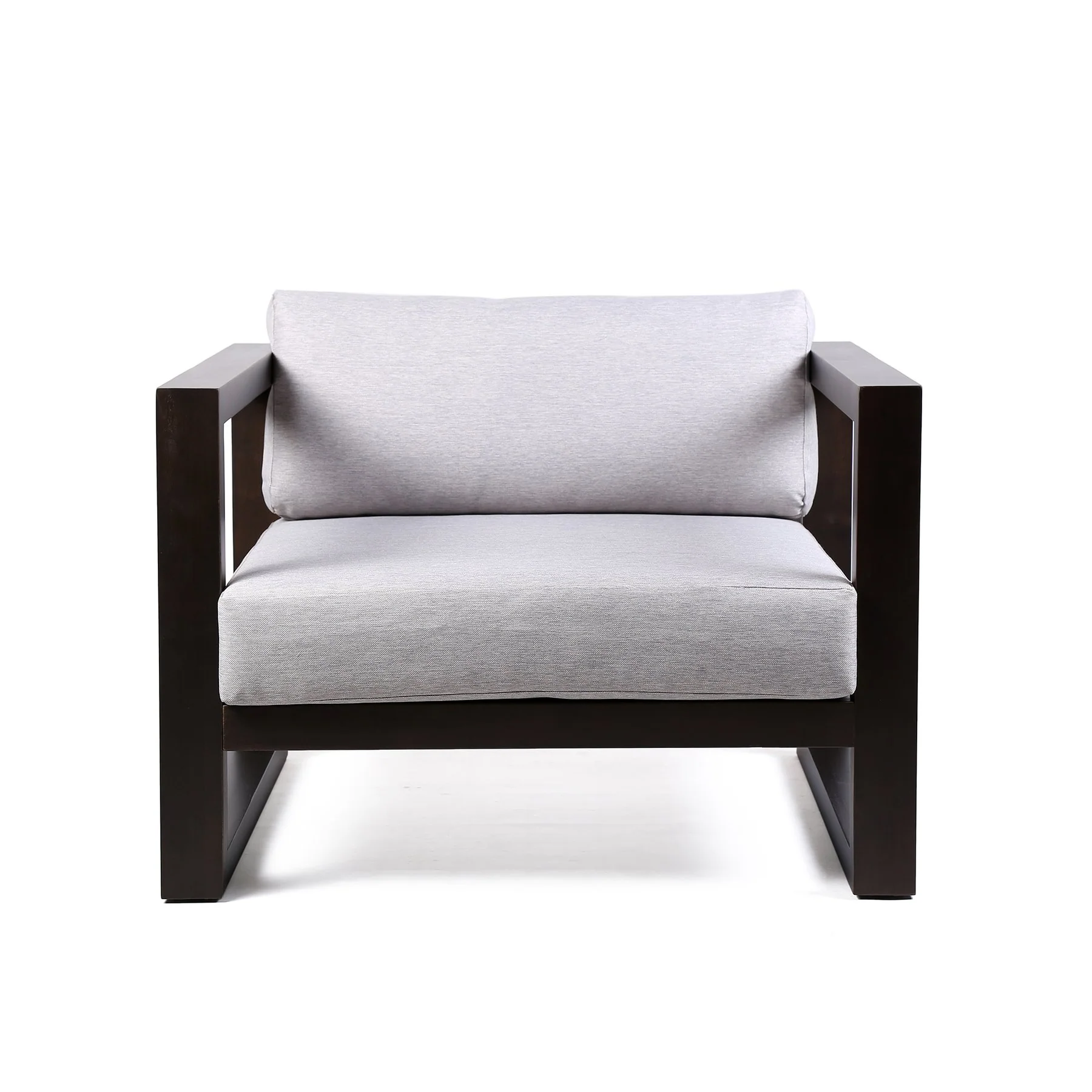 Paradise Outdoor Dark Eucalyptus Wood Lounge Chair with Gray Cushions - Image 2