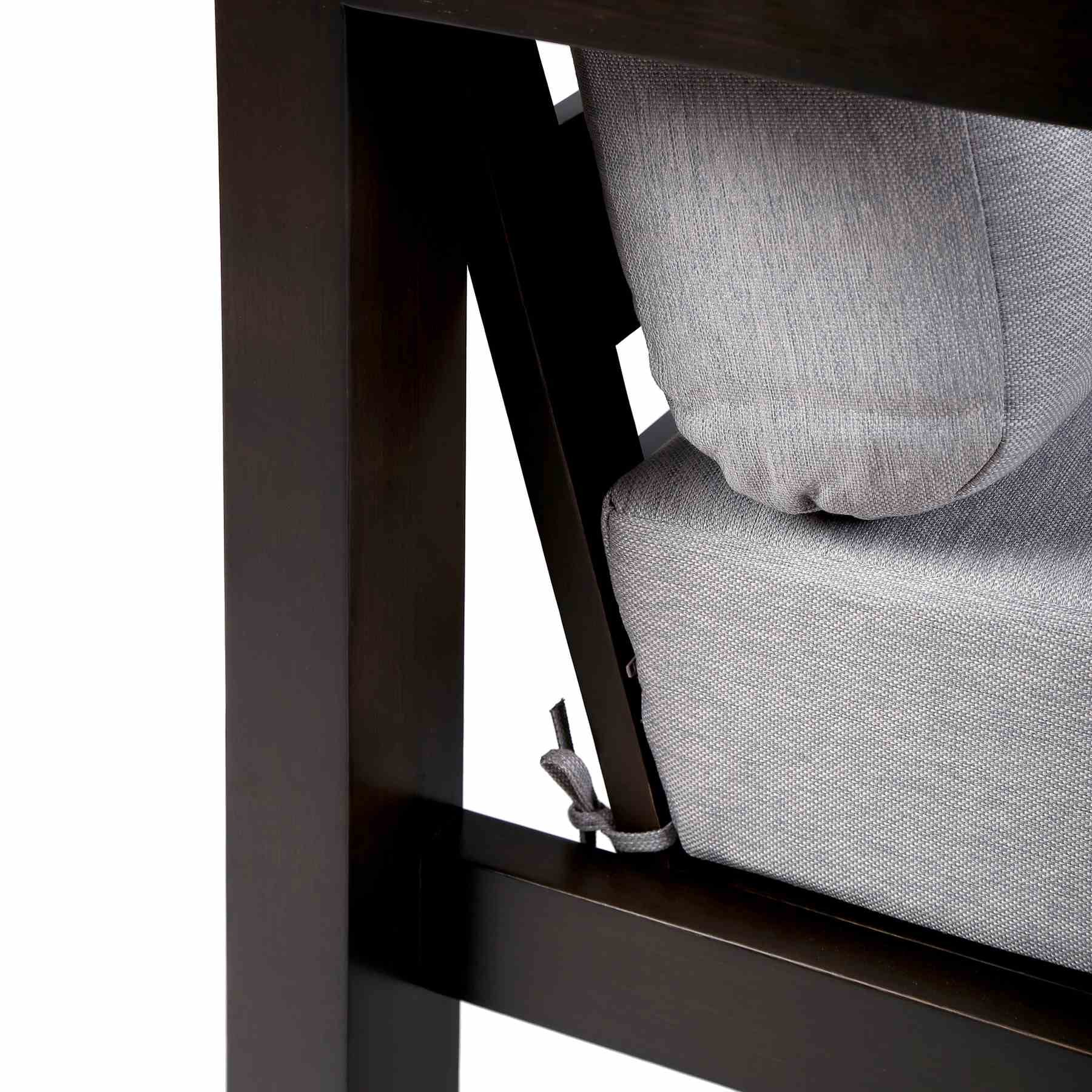 Paradise Outdoor Dark Eucalyptus Wood Lounge Chair with Gray Cushions - Image 4