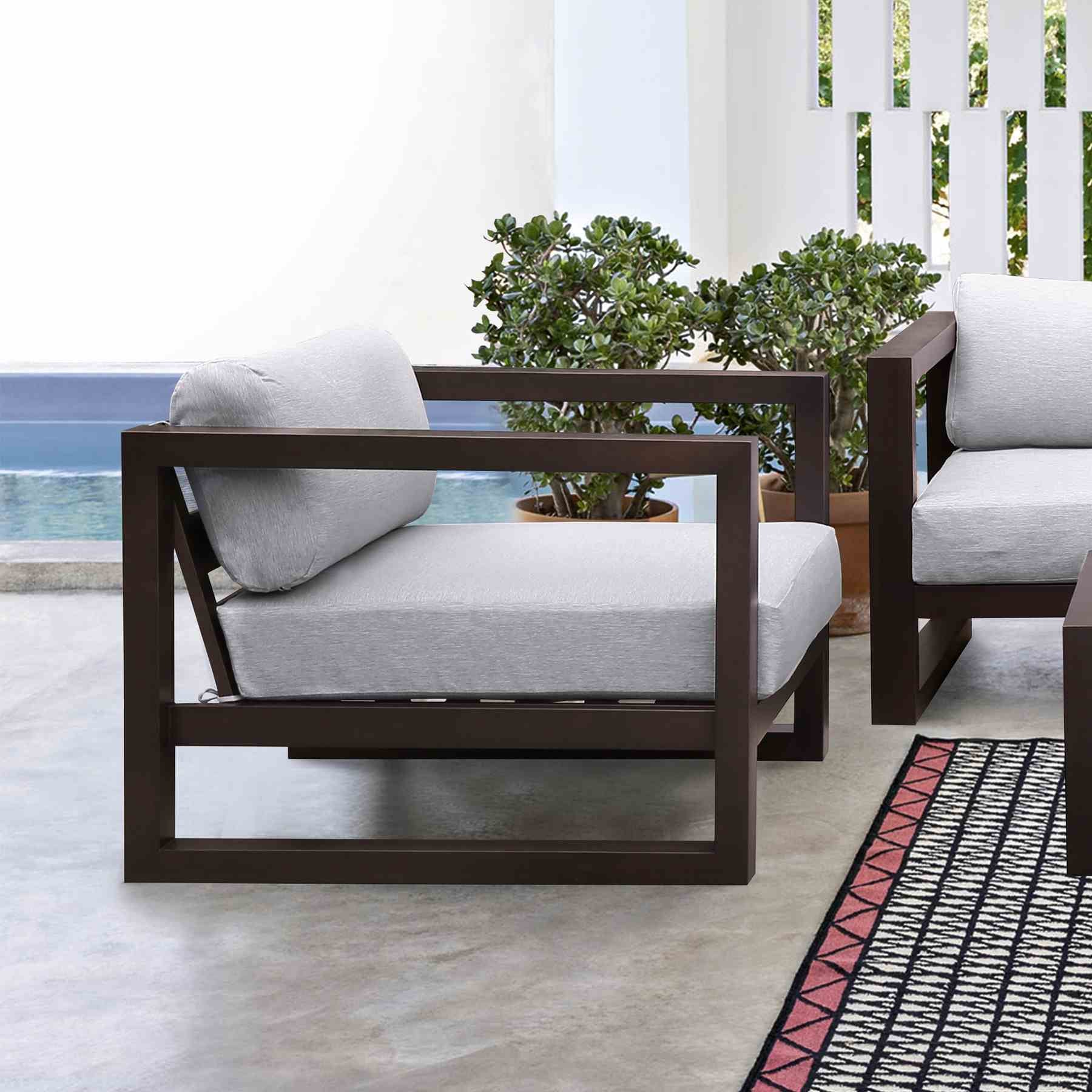 Paradise Outdoor Dark Eucalyptus Wood Lounge Chair with Gray Cushions - Image 9