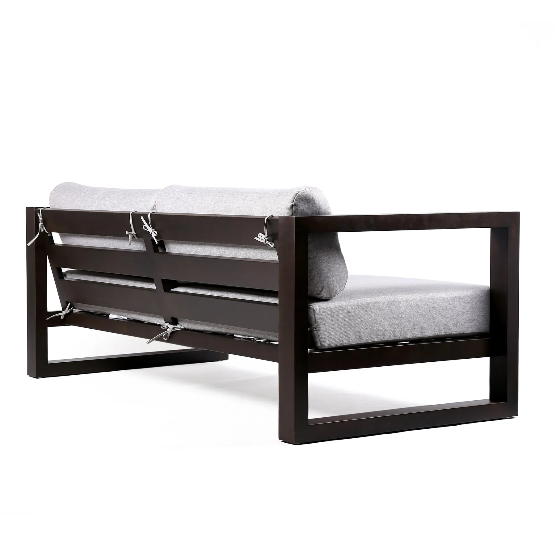 Paradise Outdoor Dark Eucalyptus Wood Sofa with Gray Cushions - Image 3