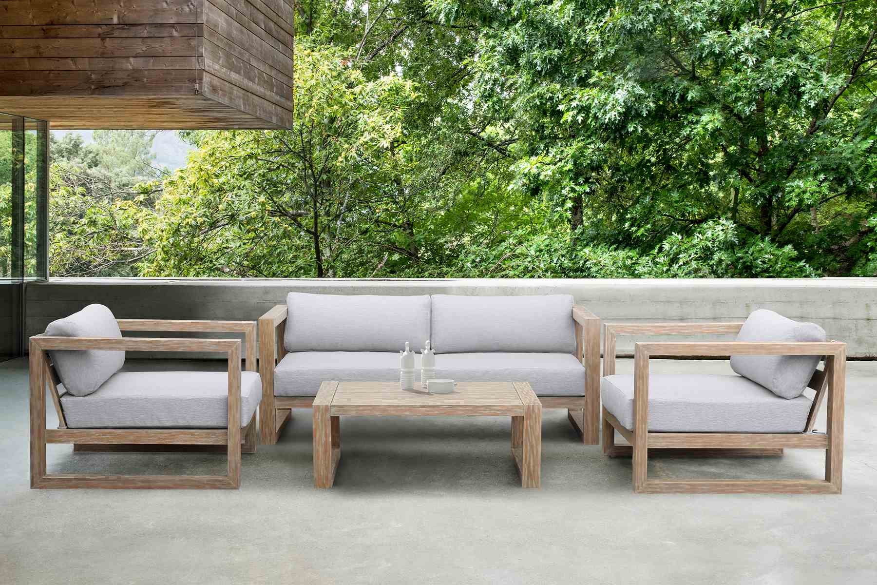 Paradise Outdoor Light Eucalyptus Wood Lounge Chair with Gray Cushions - Image 10