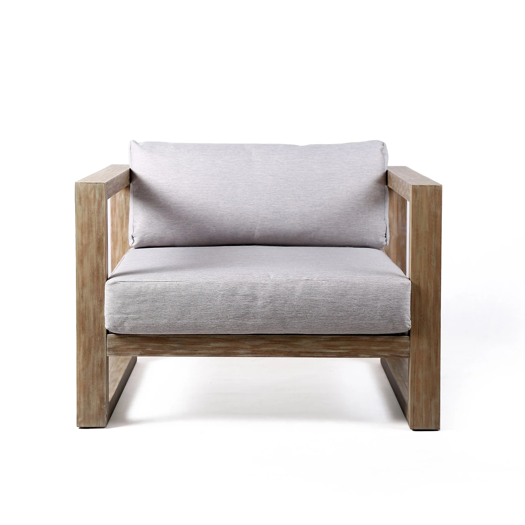 Paradise Outdoor Light Eucalyptus Wood Lounge Chair with Gray Cushions - Image 2